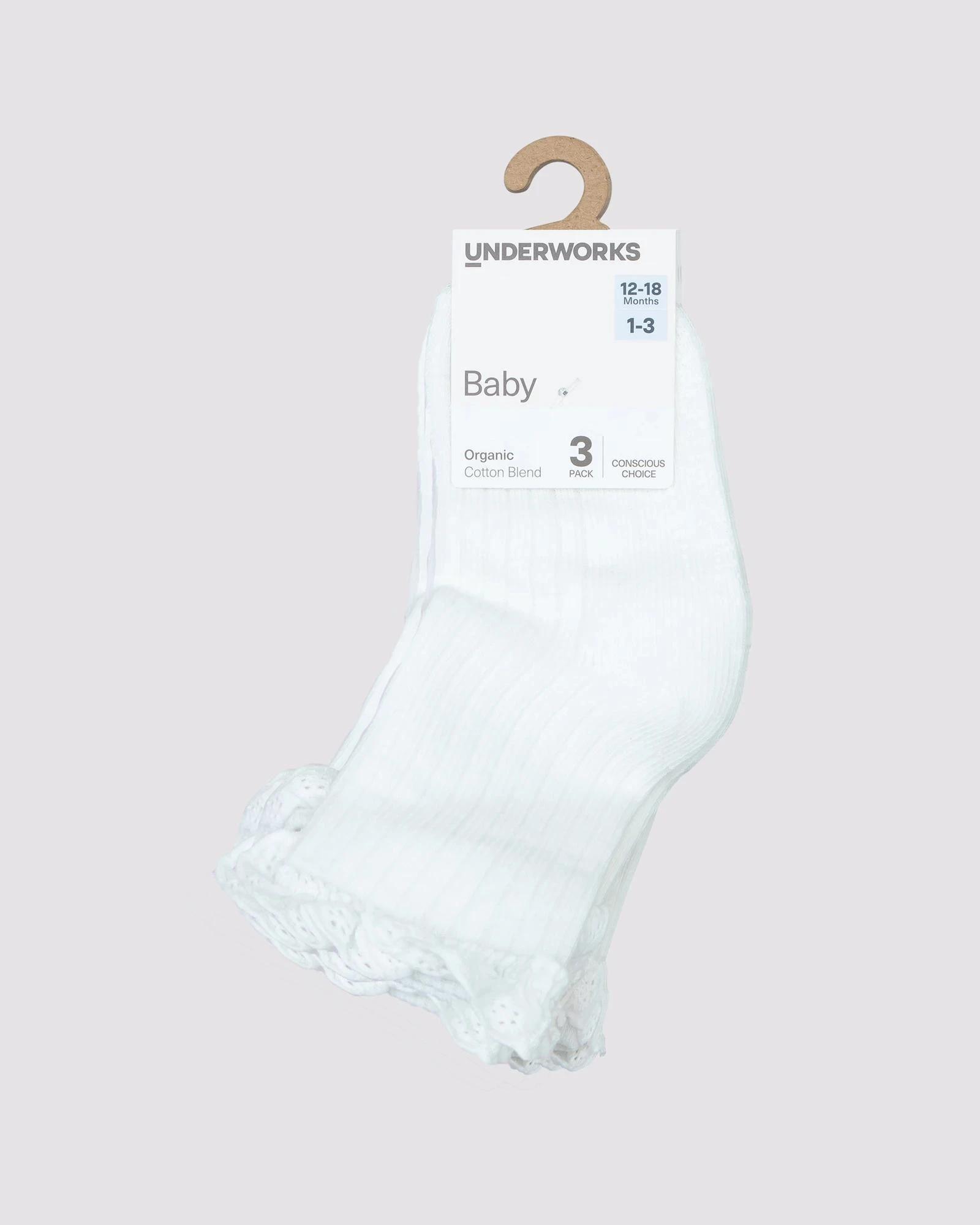 2 Baby Cotton Blend Ruffle Crew Socks 3 Pack - Underworks WHITE, 2 of 2