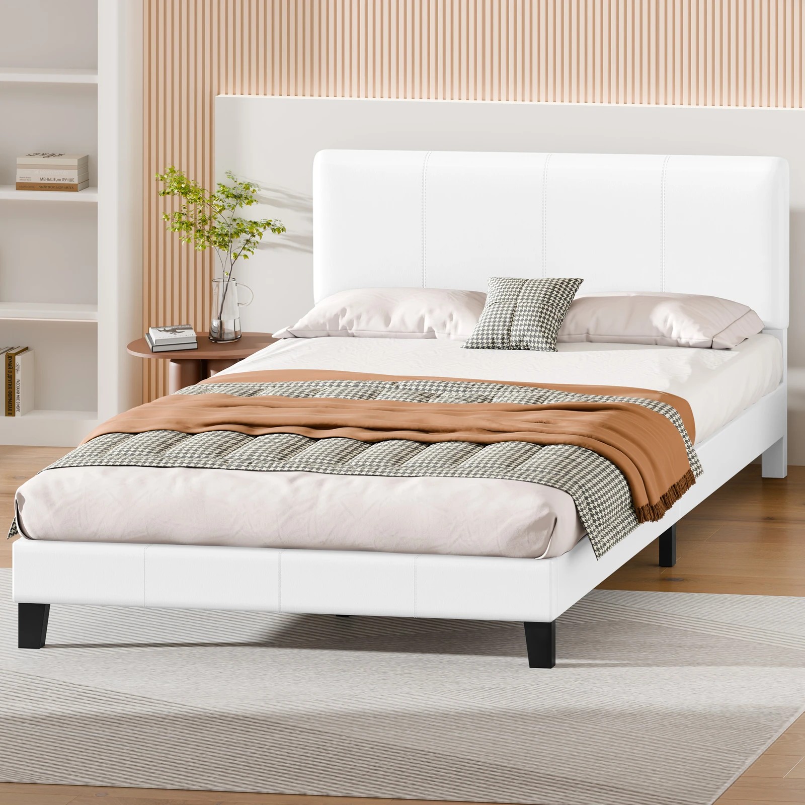 8 Alfordson Bed Frame King Size Mattress Base Platform Leather Linus - White, 8 of 9