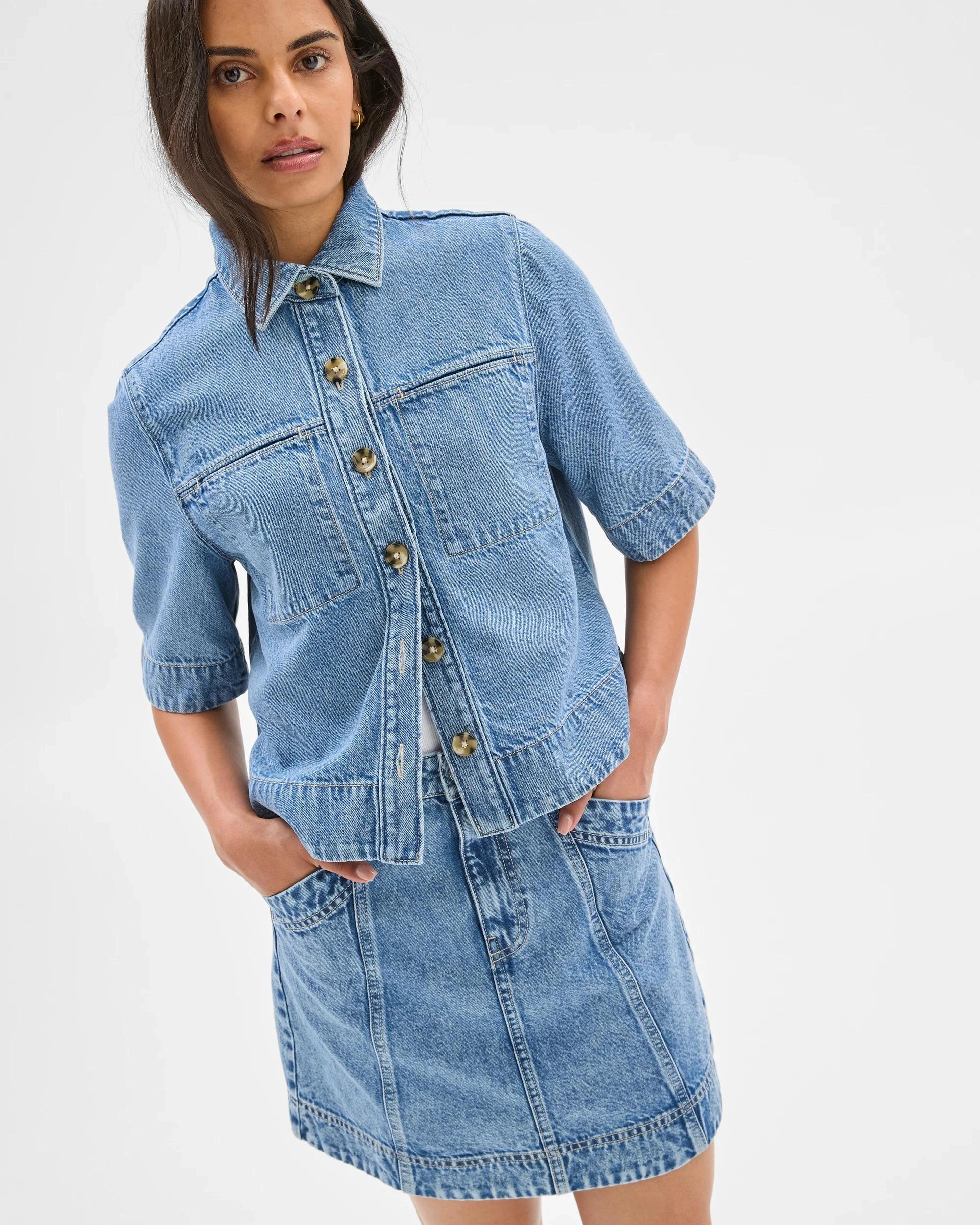 4 Target Denim Denim Short Sleeve Shacket SALT/PEPPER INDIGO, 4 of 7