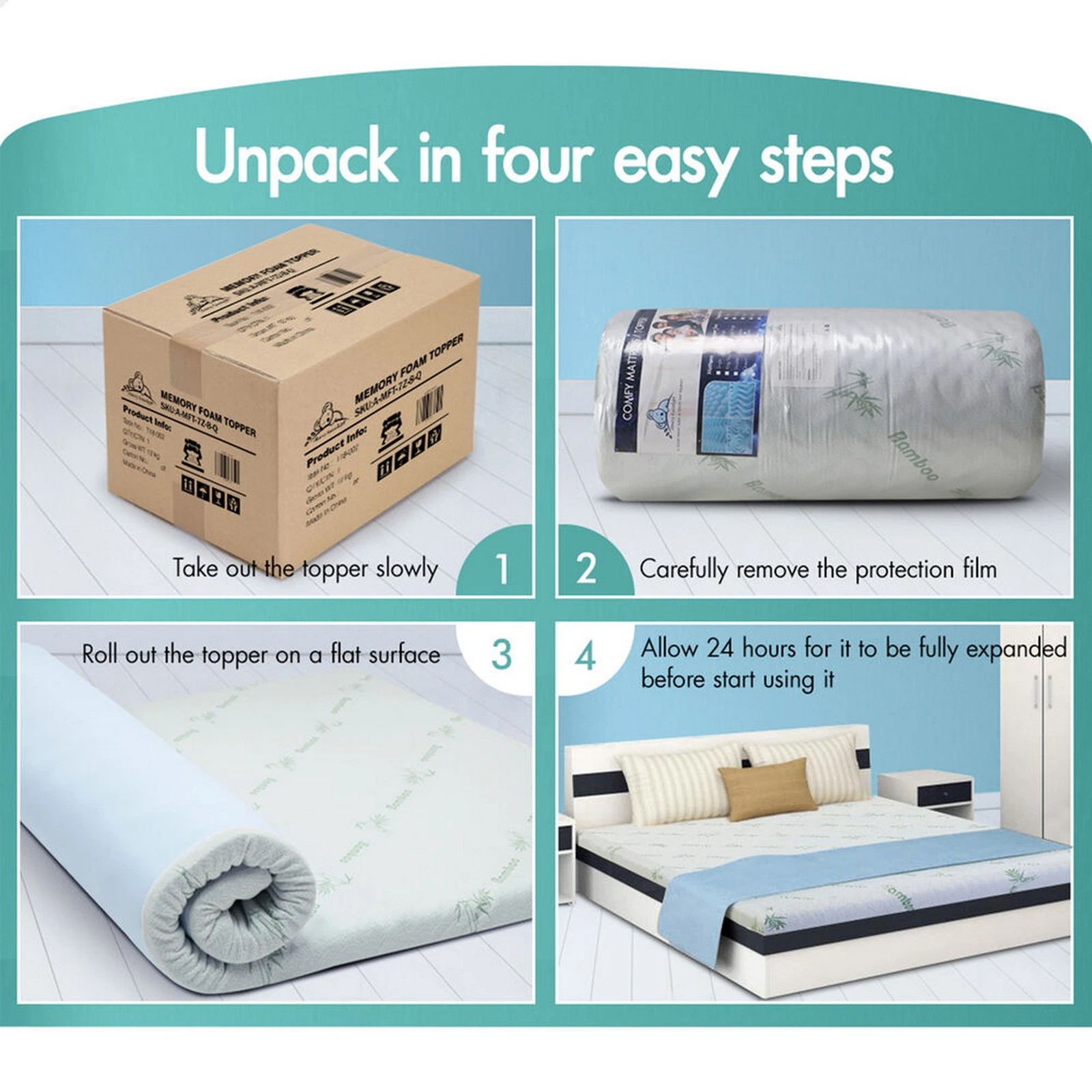 8 Starry Eucalypt Memory Foam Mattress Topper 7-Zone 10cm - Queen Bed, 8 of 10