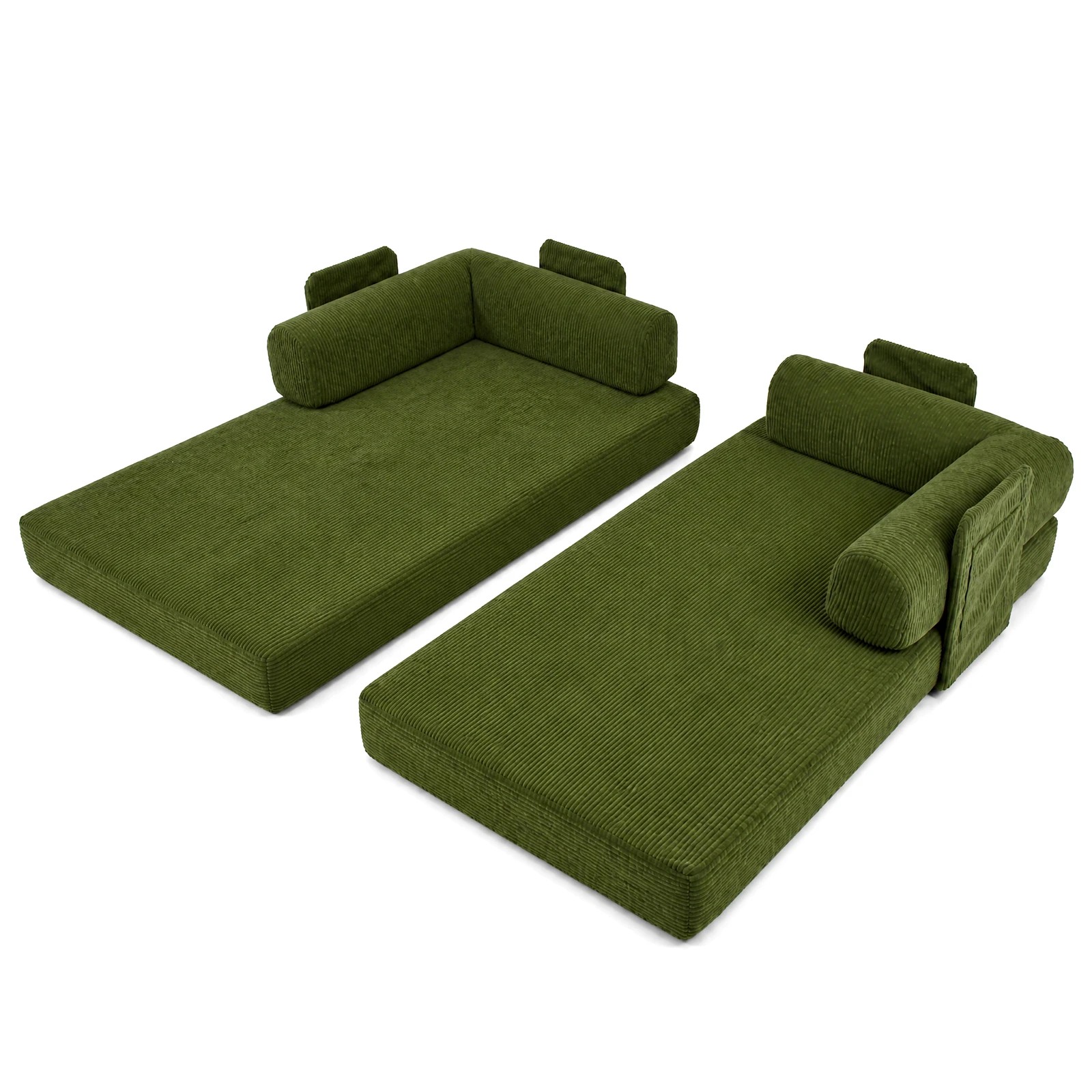 6 Advwin Folding Sofa Bed 5 in 1 Convertible Floor Loveseat Couch with L Shaped Armrests and Pockets - Green, 6 of 7