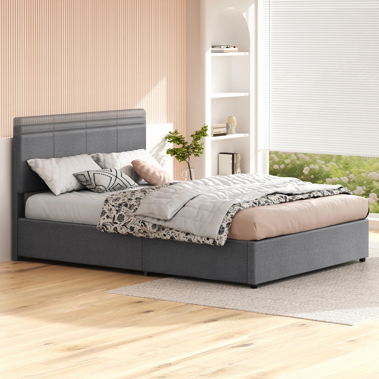 6 Alfordson Bed Frame Double Gas Lift Storage Adjustable Headboard Luria - Grey, 6 of 10