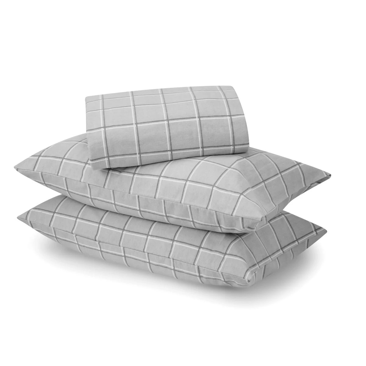 1 Check Flannelette Cotton Sheet Set - King Bed, Grey, 1 of 7