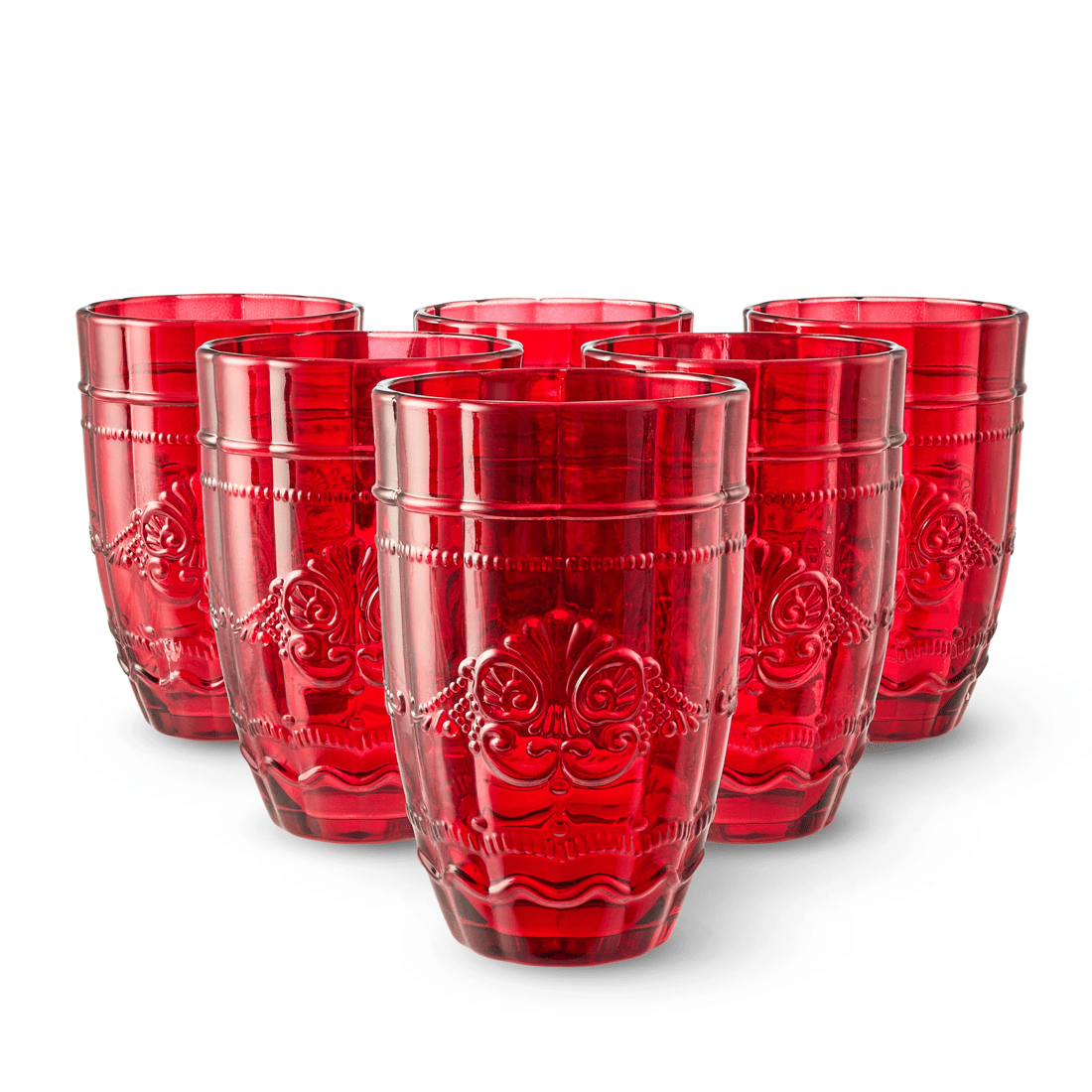 1 6 Red Ornate Highball Glasses, 1 of 6