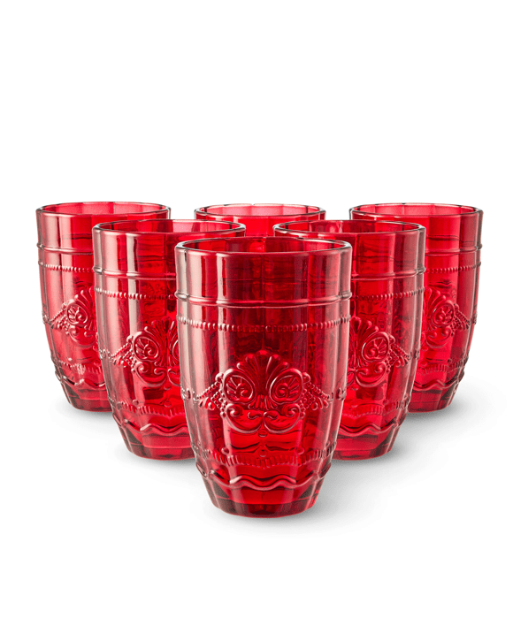 6 Red Ornate Highball Glasses