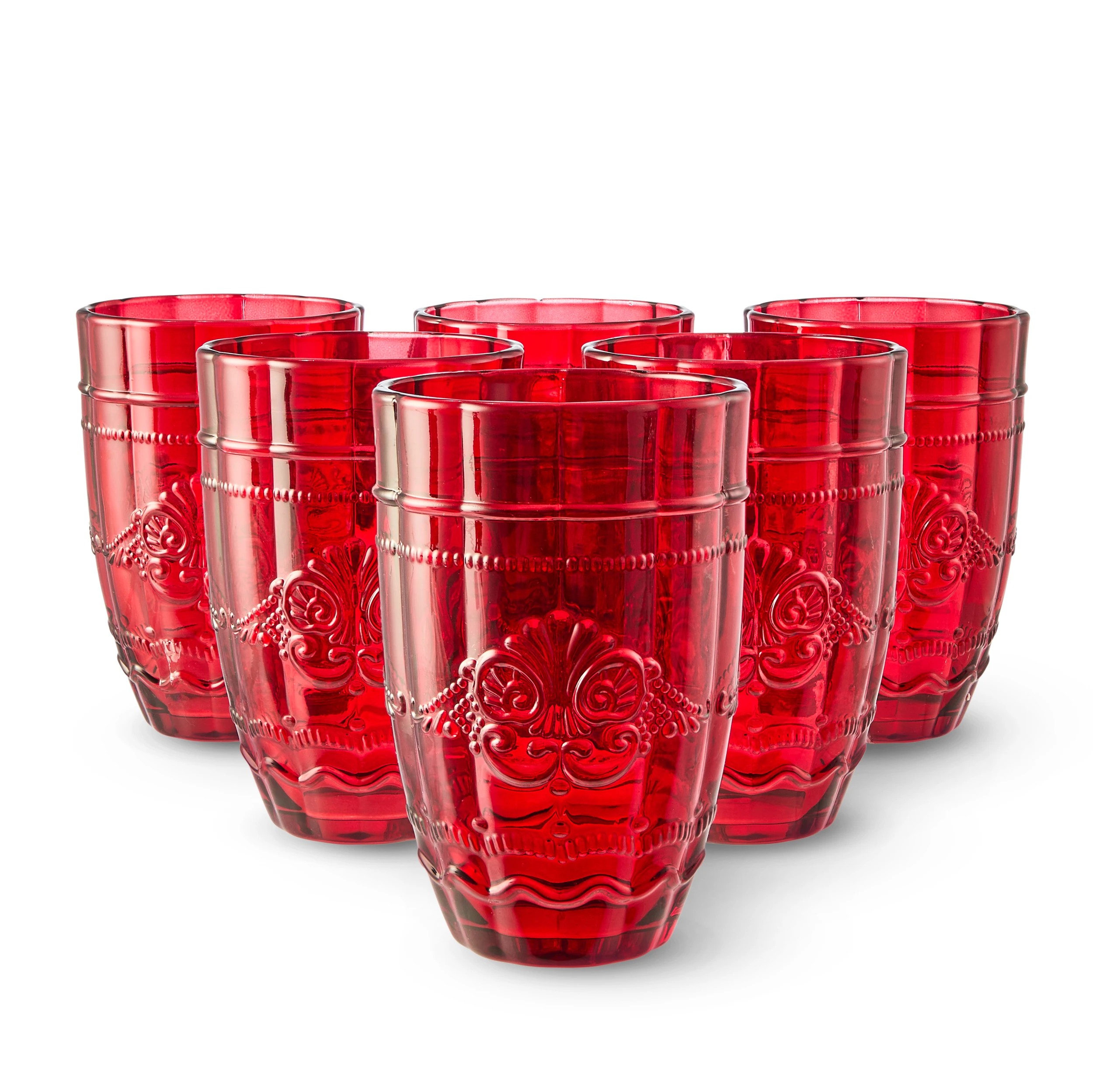1 6 Red Ornate Highball Glasses, 1 of 6