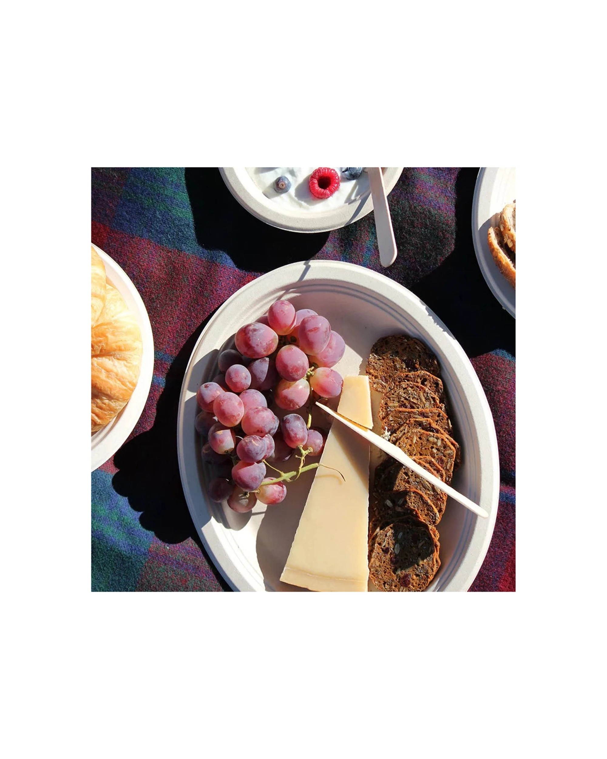 2 Eco Basics 10-Pack Microwave-Safe Biodegradable Sugarcane Dinner Plates 32 cm - Plain, 2 of 7