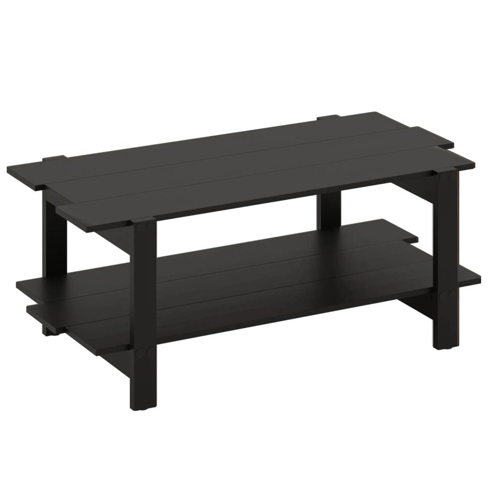 1 Costway 2-Tier Coffee Table Slatted Wood Center Table Rectangular Cocktail Table, 1 of 4