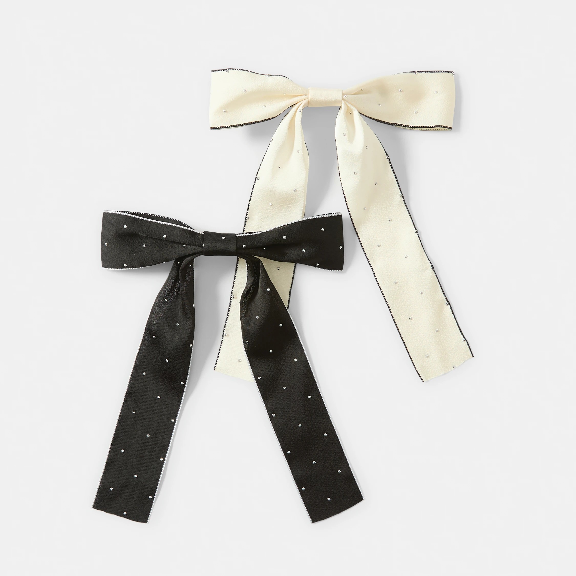 1 2 Pack Black and Cream Diamante Bow Slide Hair Clips, 1 of 4