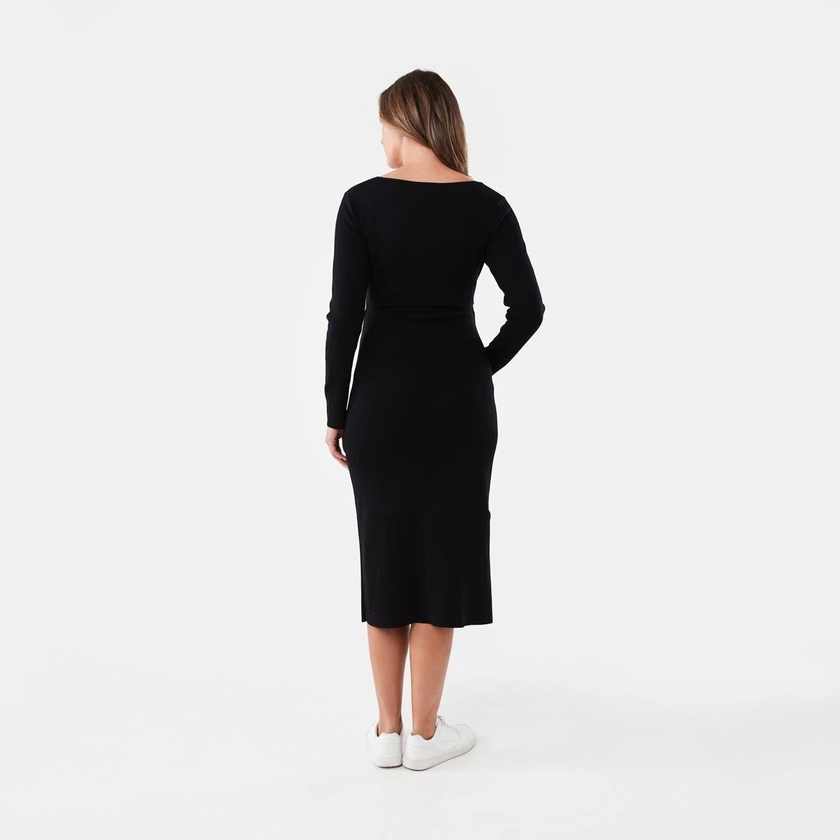 3 Maternity Cross Front Knit Midi Dress Black, 3 of 6
