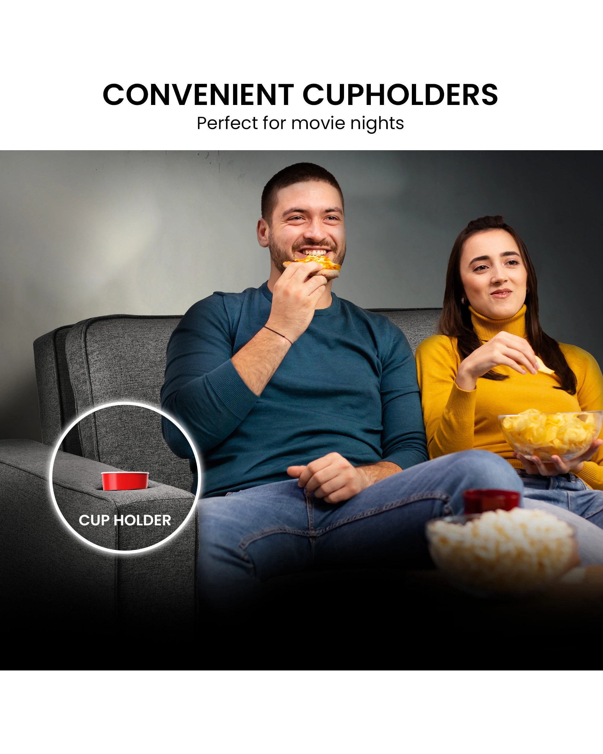 5 Sarantino Hoffman Linen Sofa Bed With Cushions And Cup Holders Dark Grey, 5 of 5