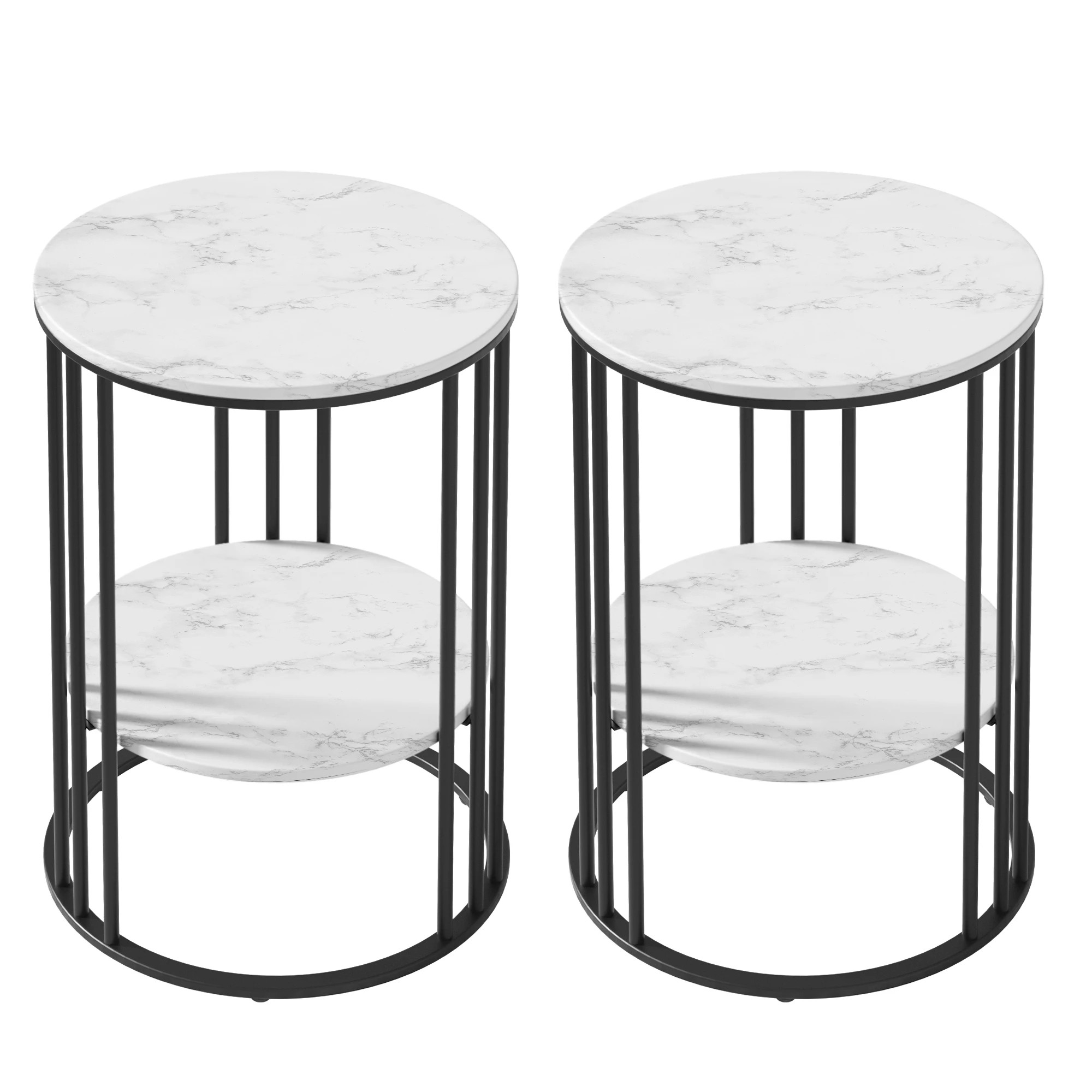 3 Artiss Side Table 2Pcs End Table Coffee Table 2-Tier Bedside Round Marble Effect - Beige, 3 of 7