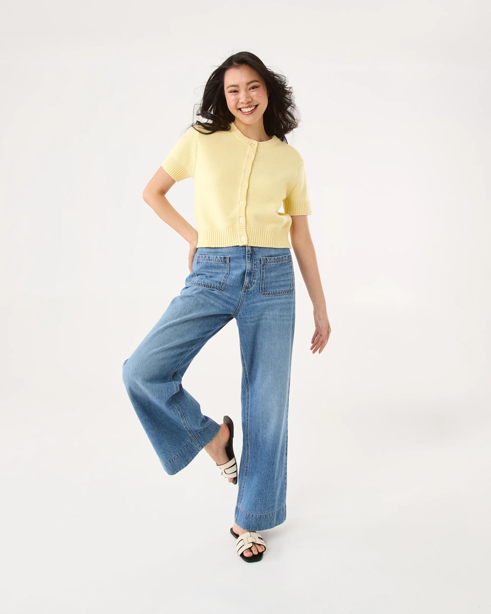 2 Short Sleeve Button Up Cardigan Fln Yellow, 2 of 8