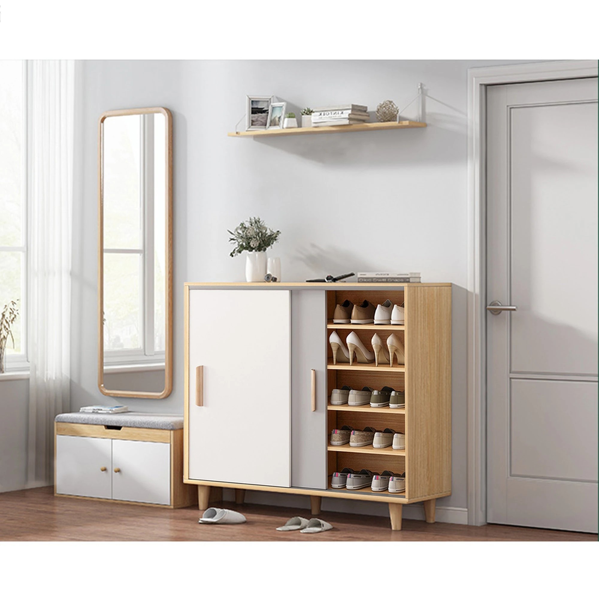 3 Foret Shoe Cabinet Rack Organiser Sideboard Hallway Storage 10 Shelf 80cm Grey, 3 of 8