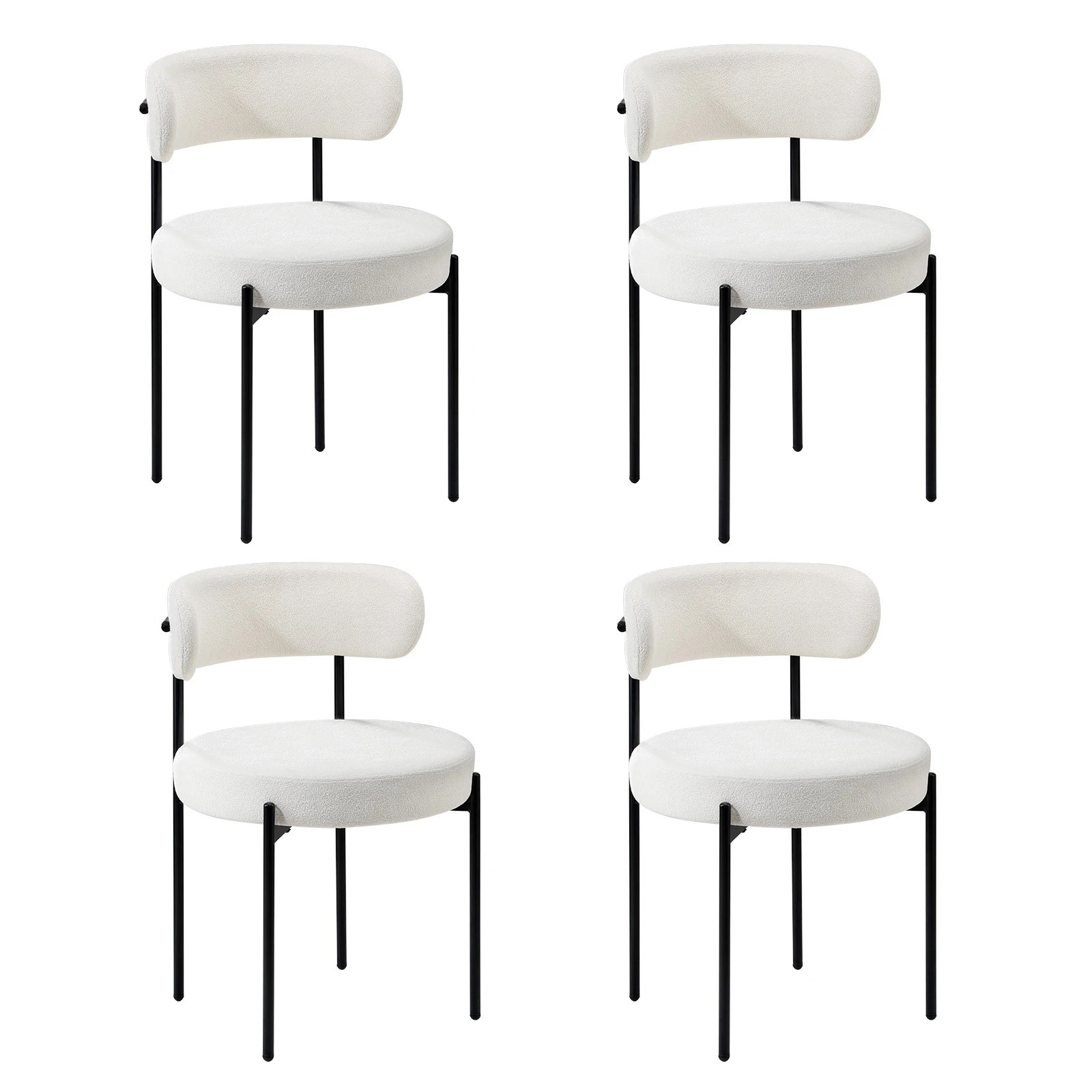 2 Oikiture 4x Dining Chair Round Boucle Kitchen Lounge Seats Backrest - White, 2 of 9