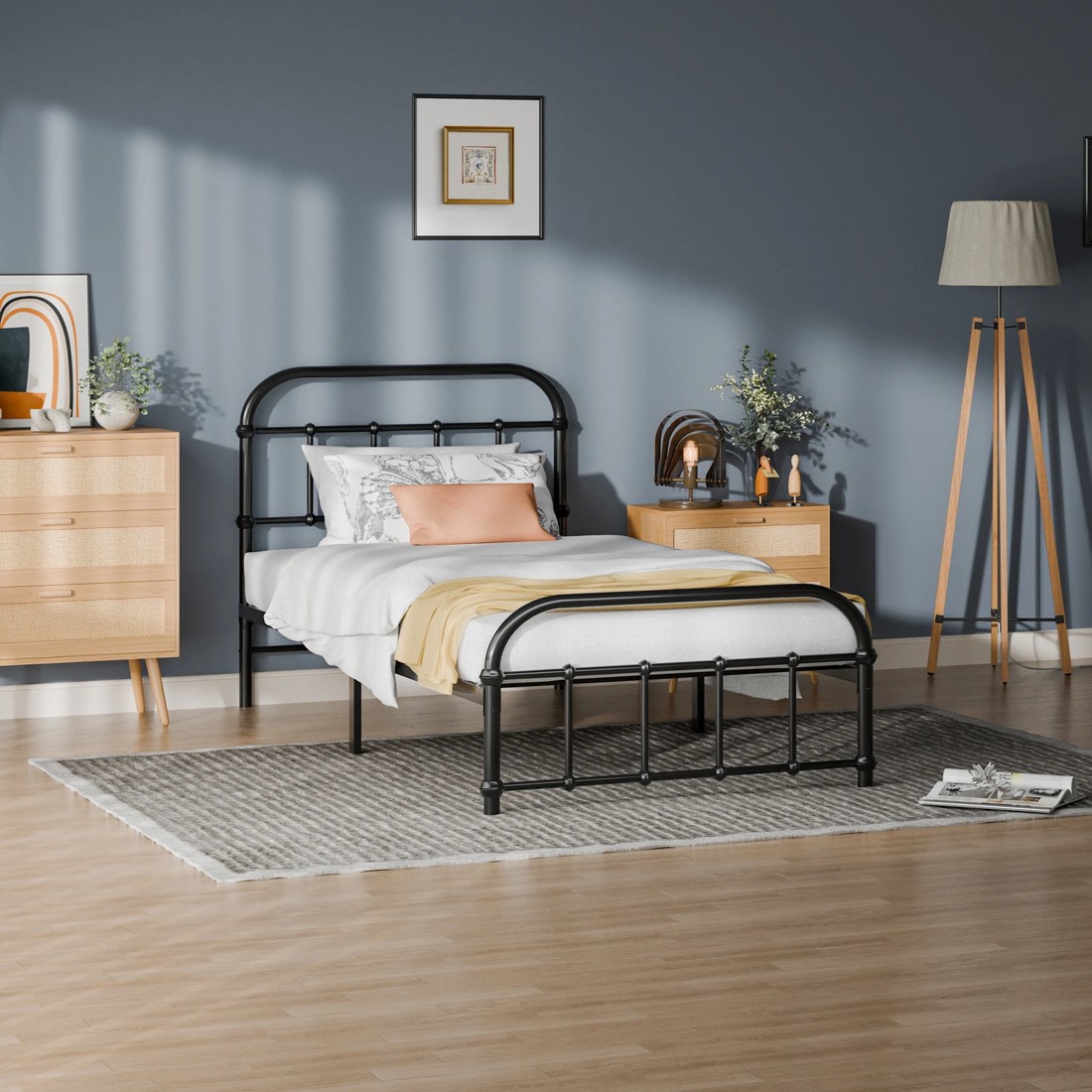 5 Alfordson Metal Bed Frame Single Size Mattress Base Industrial Platform - Black, 5 of 10