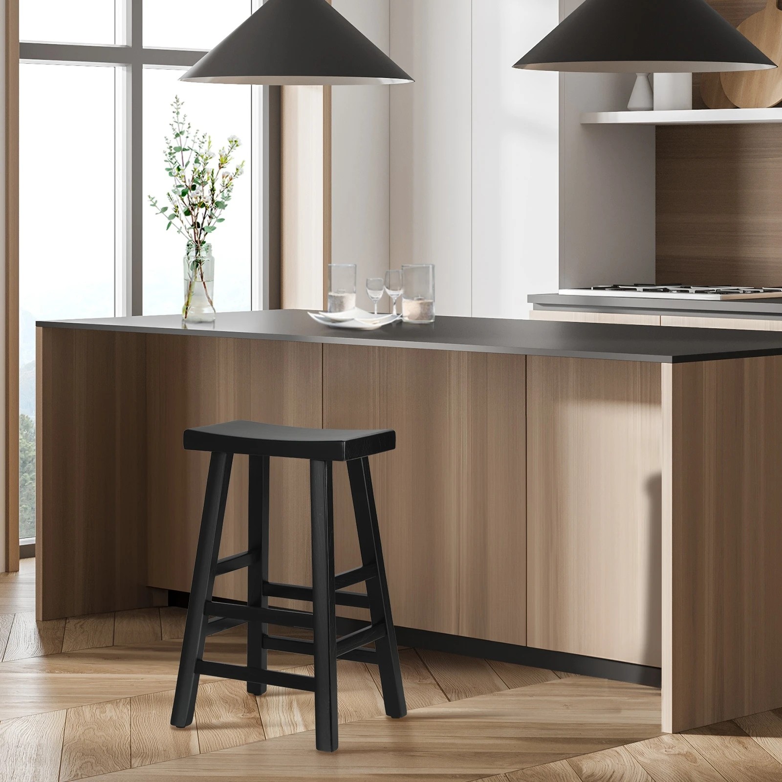 3 Oikiture Bar Stools Kitchen Stool Wooden Counter Chairs Barstools
 - Black, 3 of 10