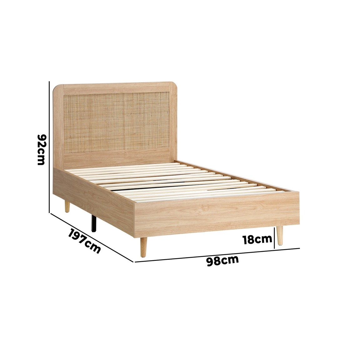 10 Oikiture Single Bed Wooden Bed Frame With Rattan Headboard
 - Natural, 10 of 10