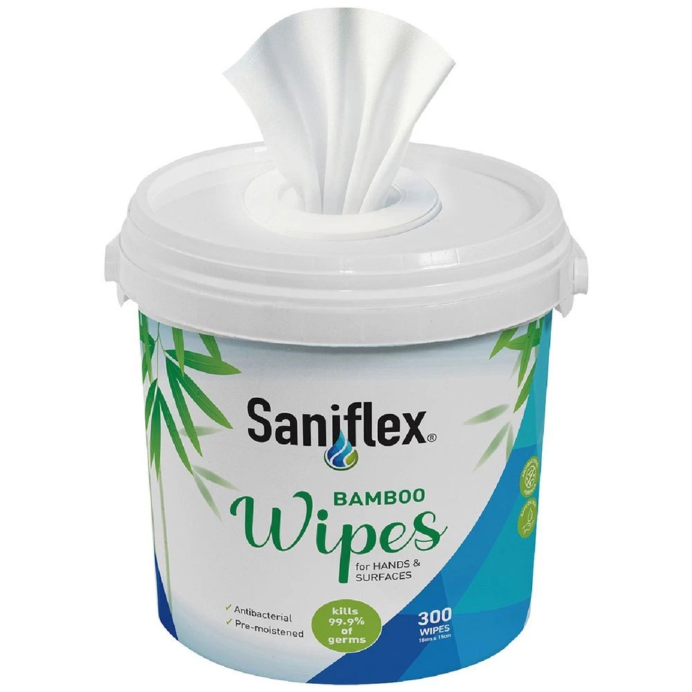 1 Saniflex Bamboo Antibacterial Hand & Surface Wipes 300 Pack, 1 of 3