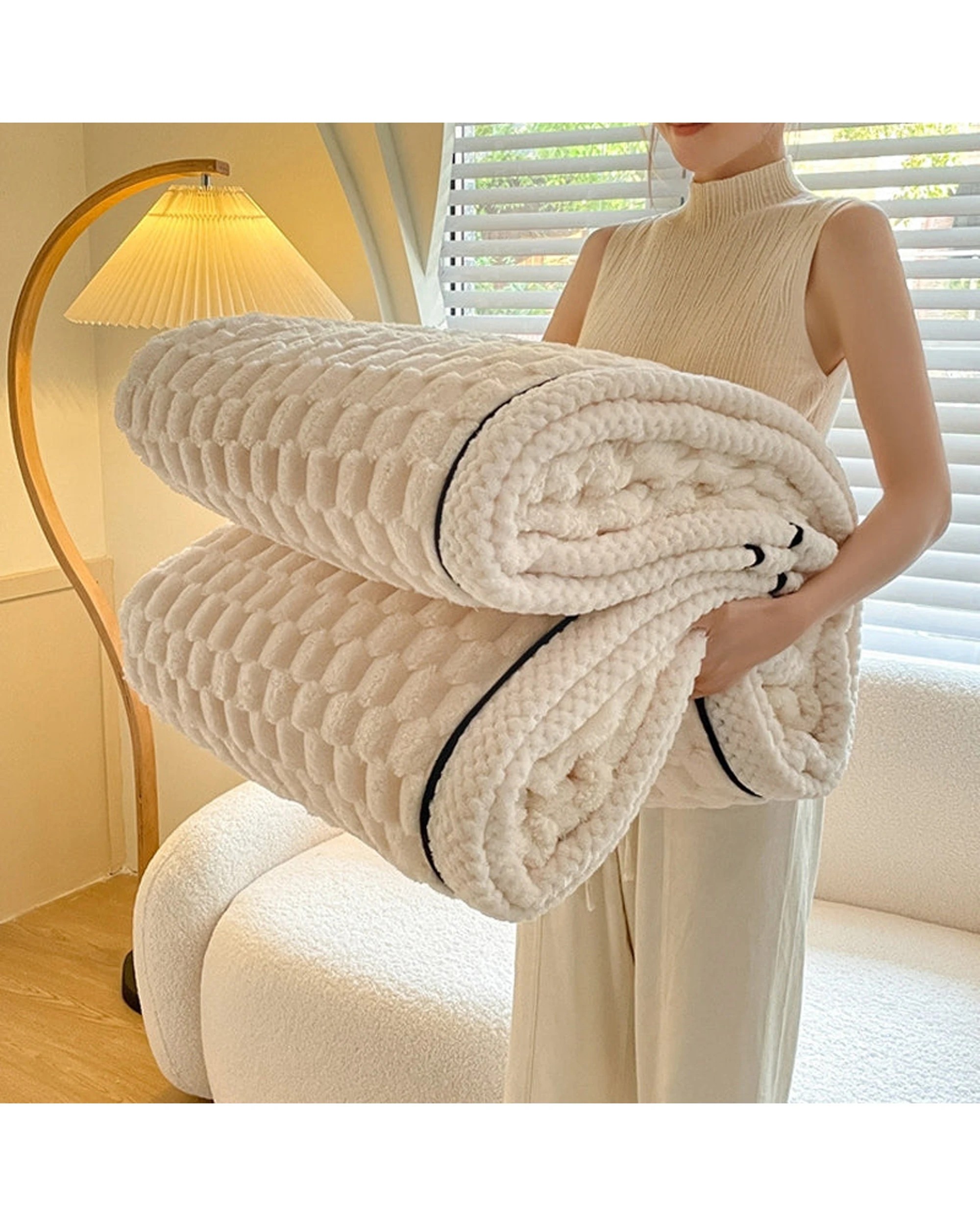 3 Cotton More Large Soft Microsherpa Bed Blanket Throw 200x230cm Cream - White, 3 of 7