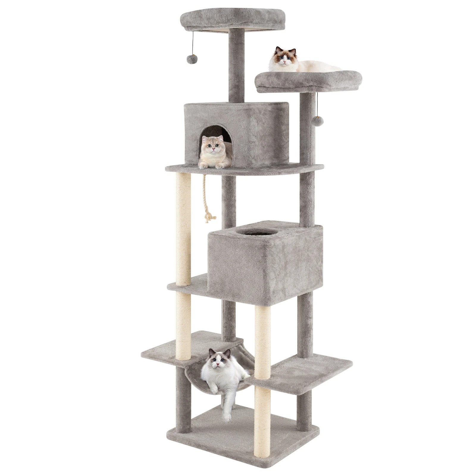 6 Costway 2M Multi-level Cat Tree Kitty Climbing Tower w/2 Condos & Hammock, 6 of 6