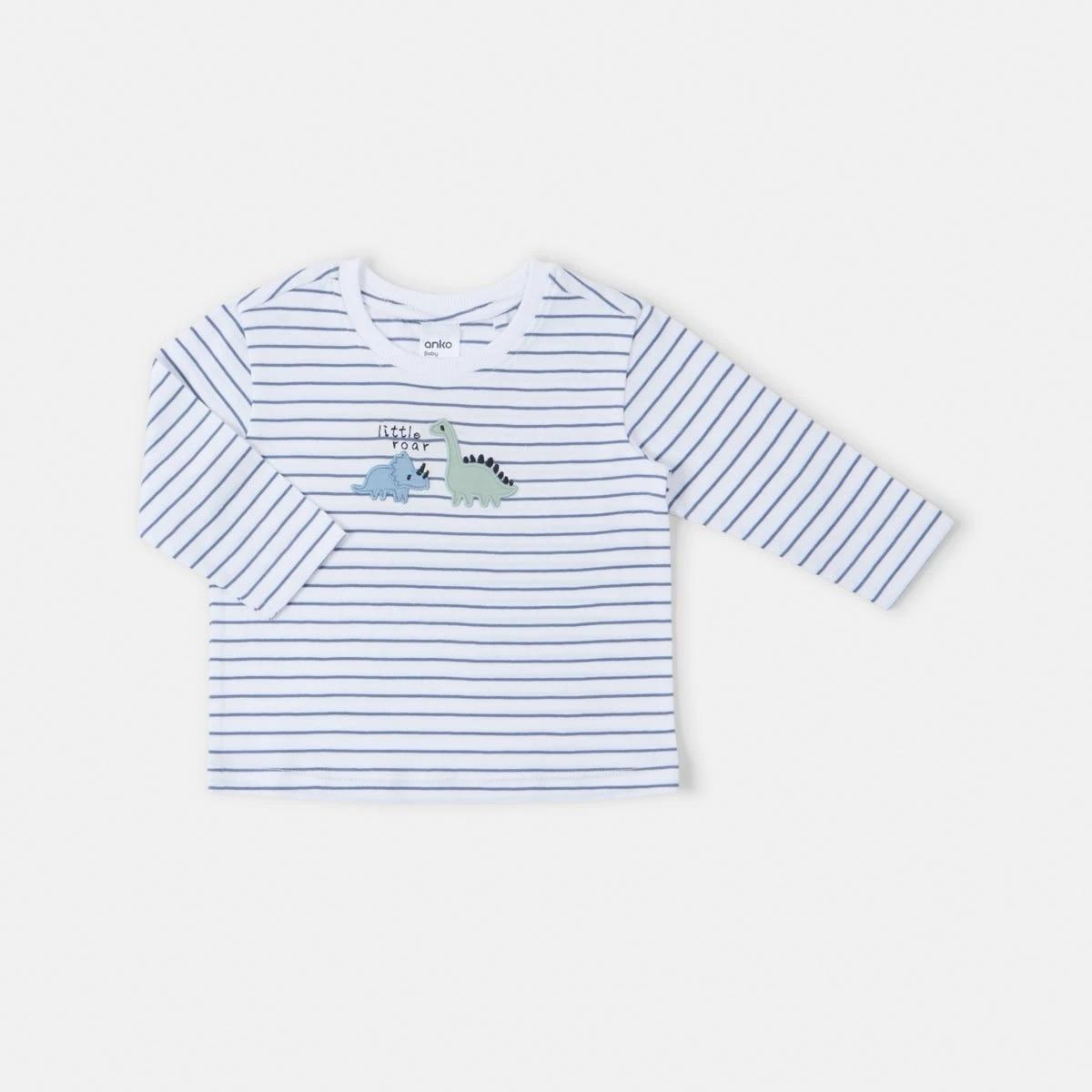 3 3 Pack Long Sleeve T-shirts Blu Dino, 3 of 8