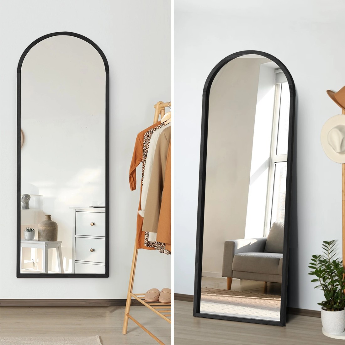 4 Oikiture Wooden Full Length Mirror 180x70cm Arched Dressing Floor Mirrors
 - Brown, 4 of 9