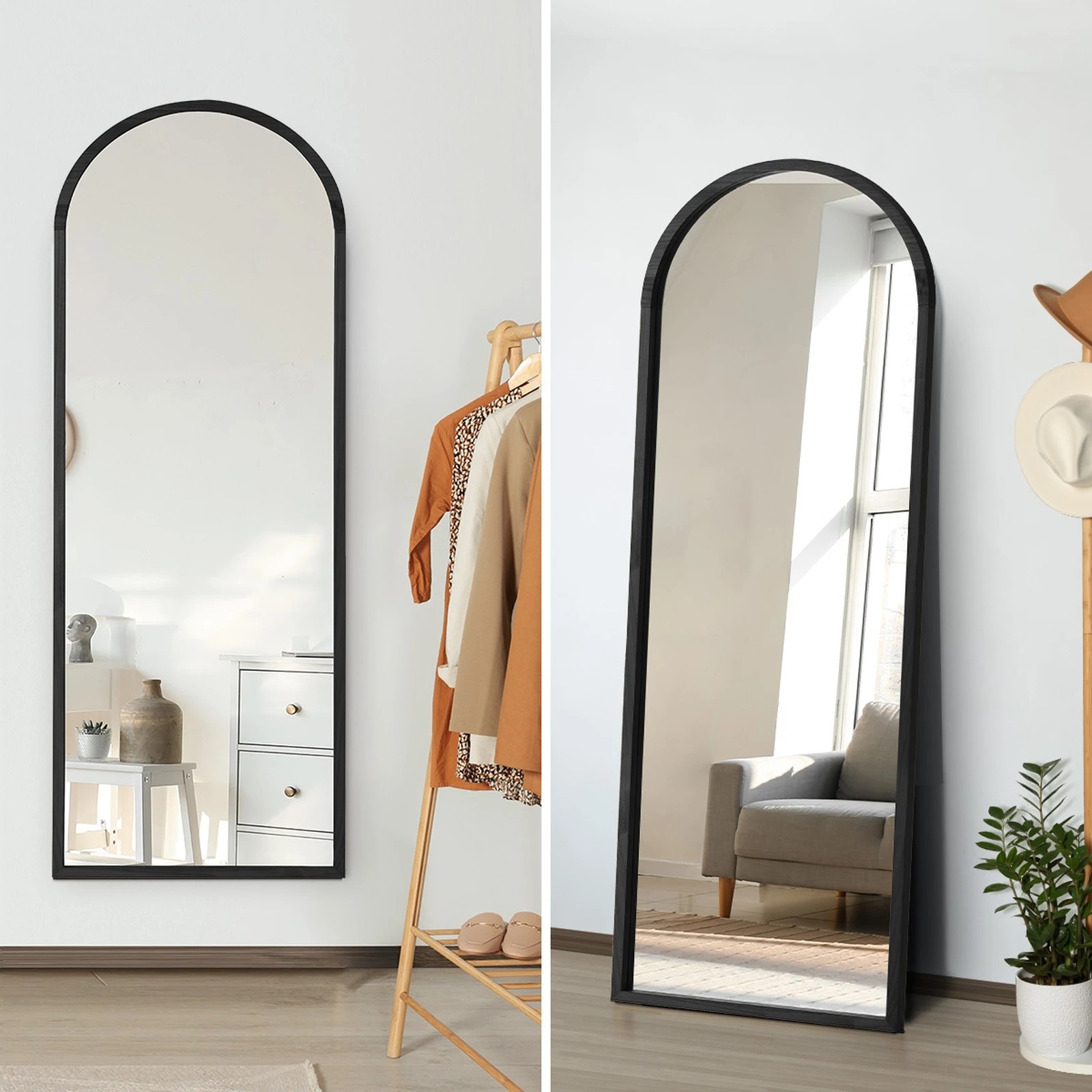 4 Oikiture Wooden Full Length Mirror 180x70cm Arched Dressing Floor Mirrors
 - Brown, 4 of 9