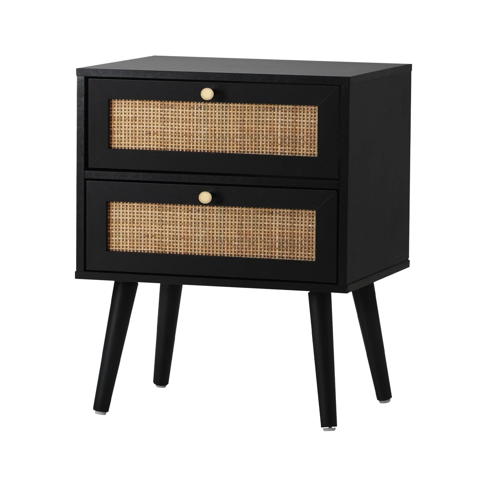 8 Oikiture 2X Bedside Table Side Table 2 Drawers Storage Cabinet Nightstand Rattan - Black, 8 of 9