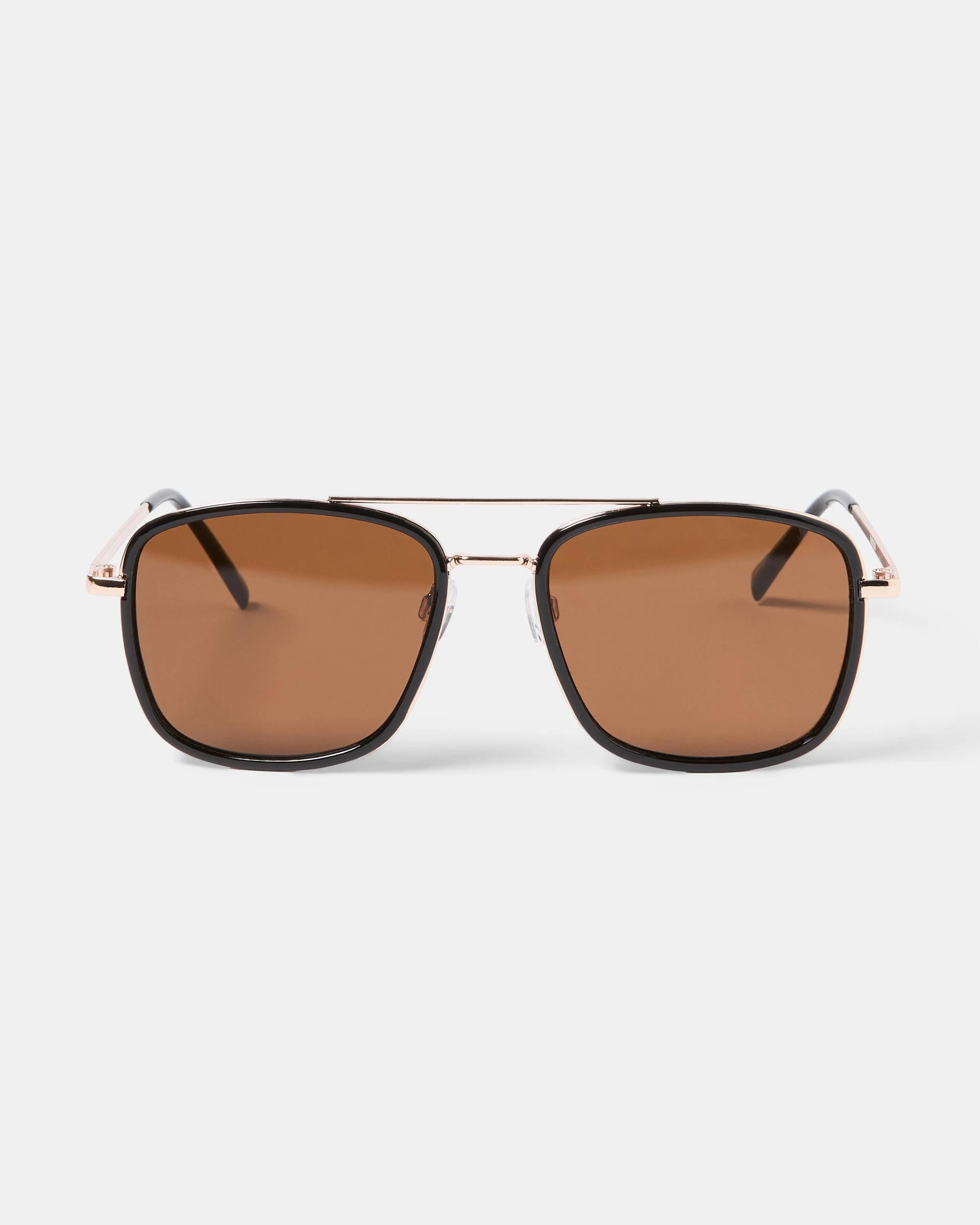 1 Metal Combo Aviator Sunglasses Brown Gold, 1 of 5