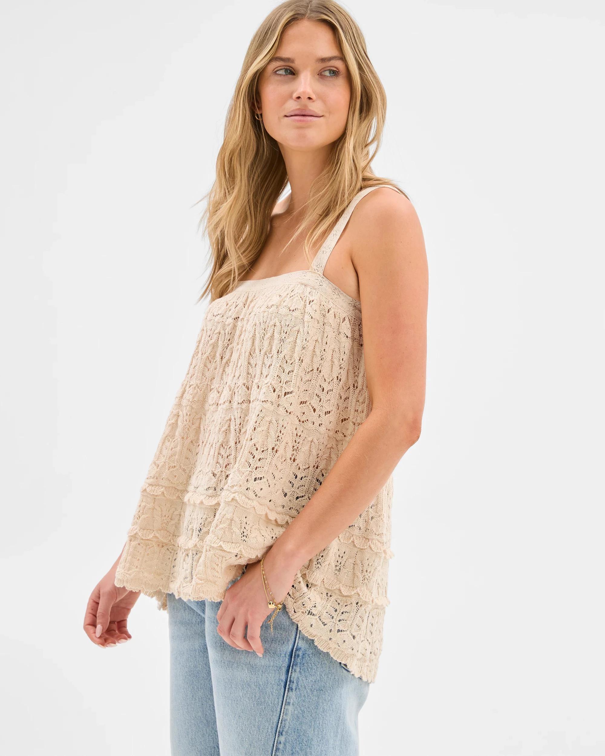 5 Lily Loves Australian Cotton Crochet Cami EGGNOG, 5 of 5
