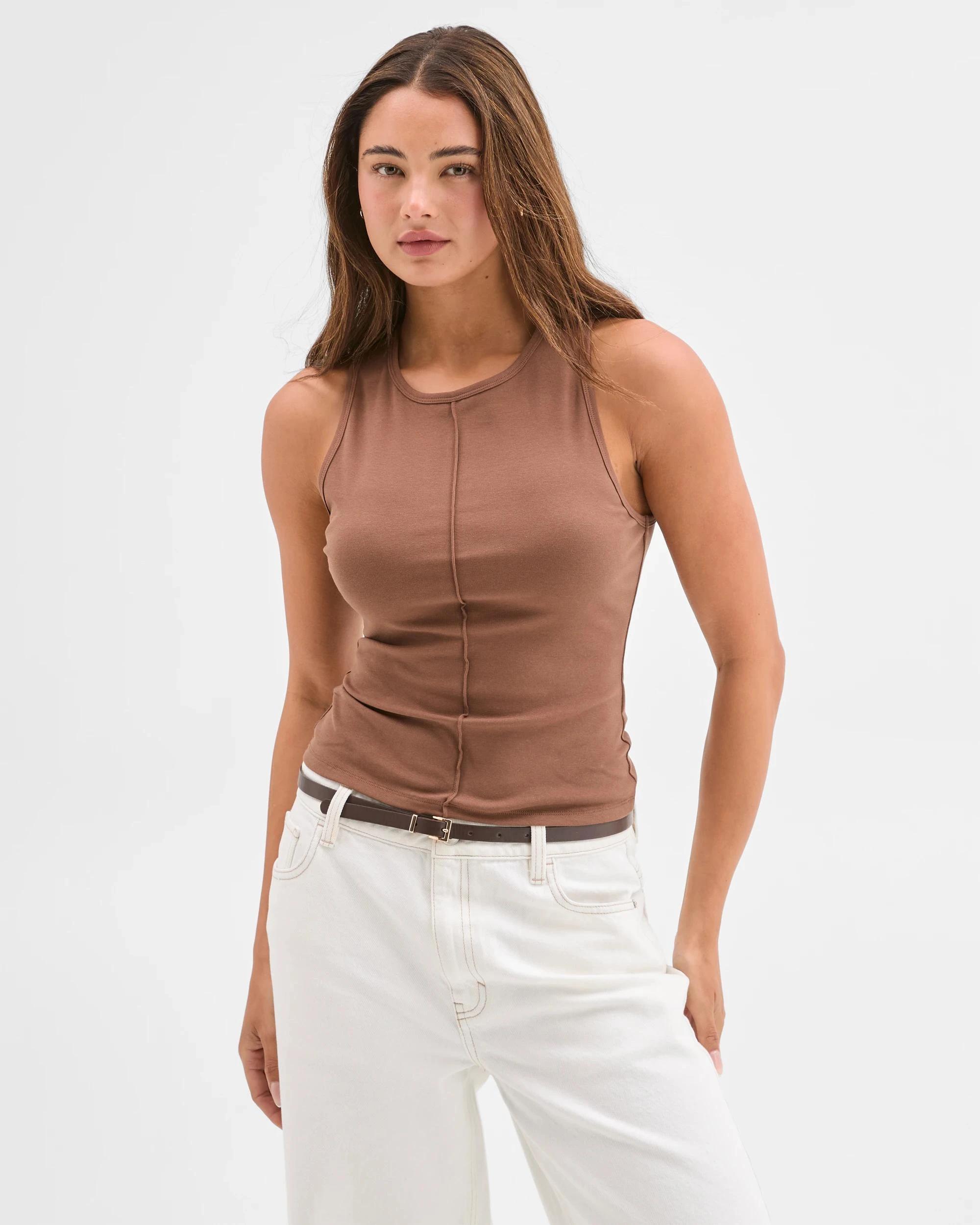 2 Lily Loves Australian Cotton Blend Exposed Seam Tank Top MUSTANG, 2 of 6