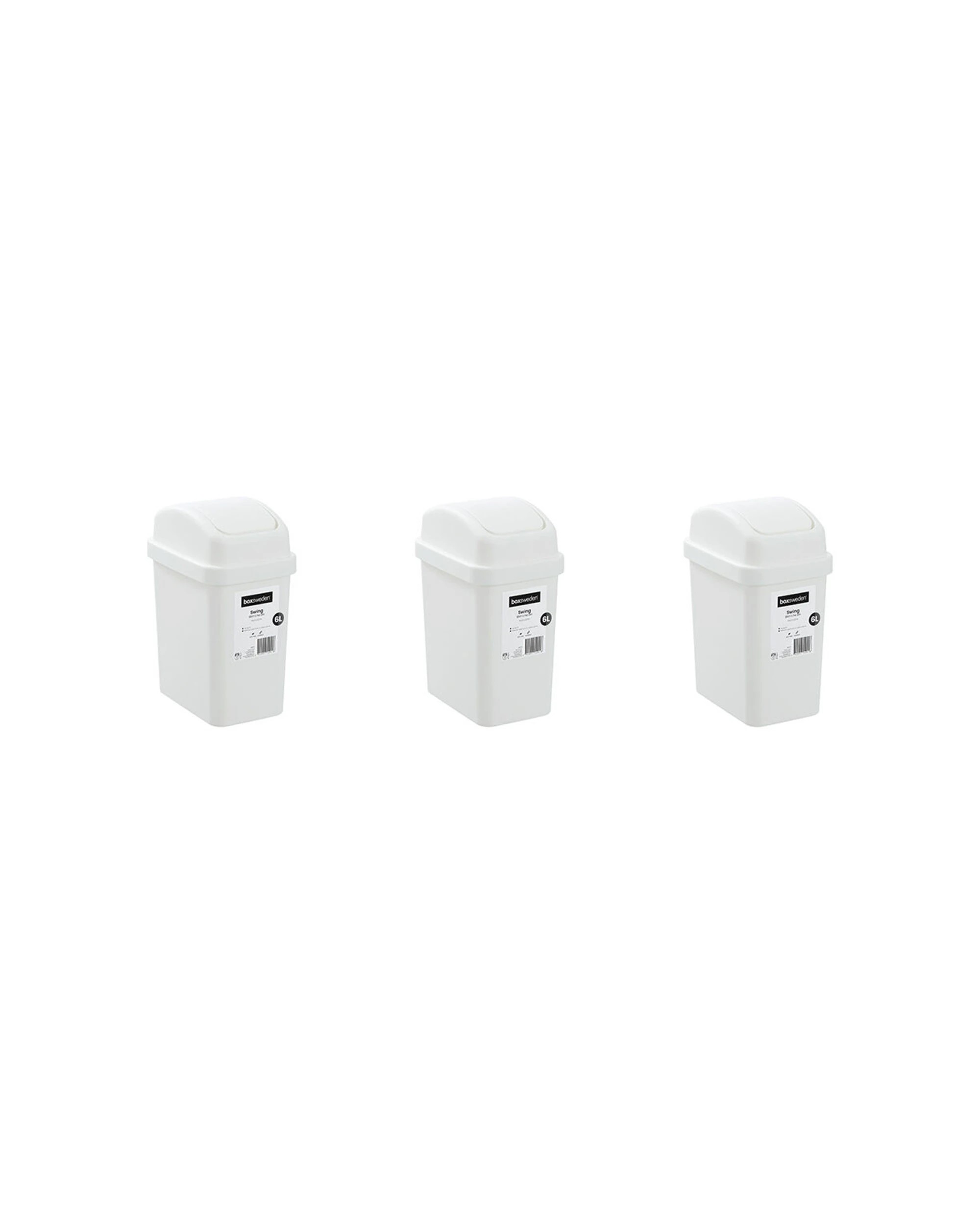 1 Boxsweden 3PK Durable Slim Line Rubbish Bin Swing Lid 6L - White, 1 of 6