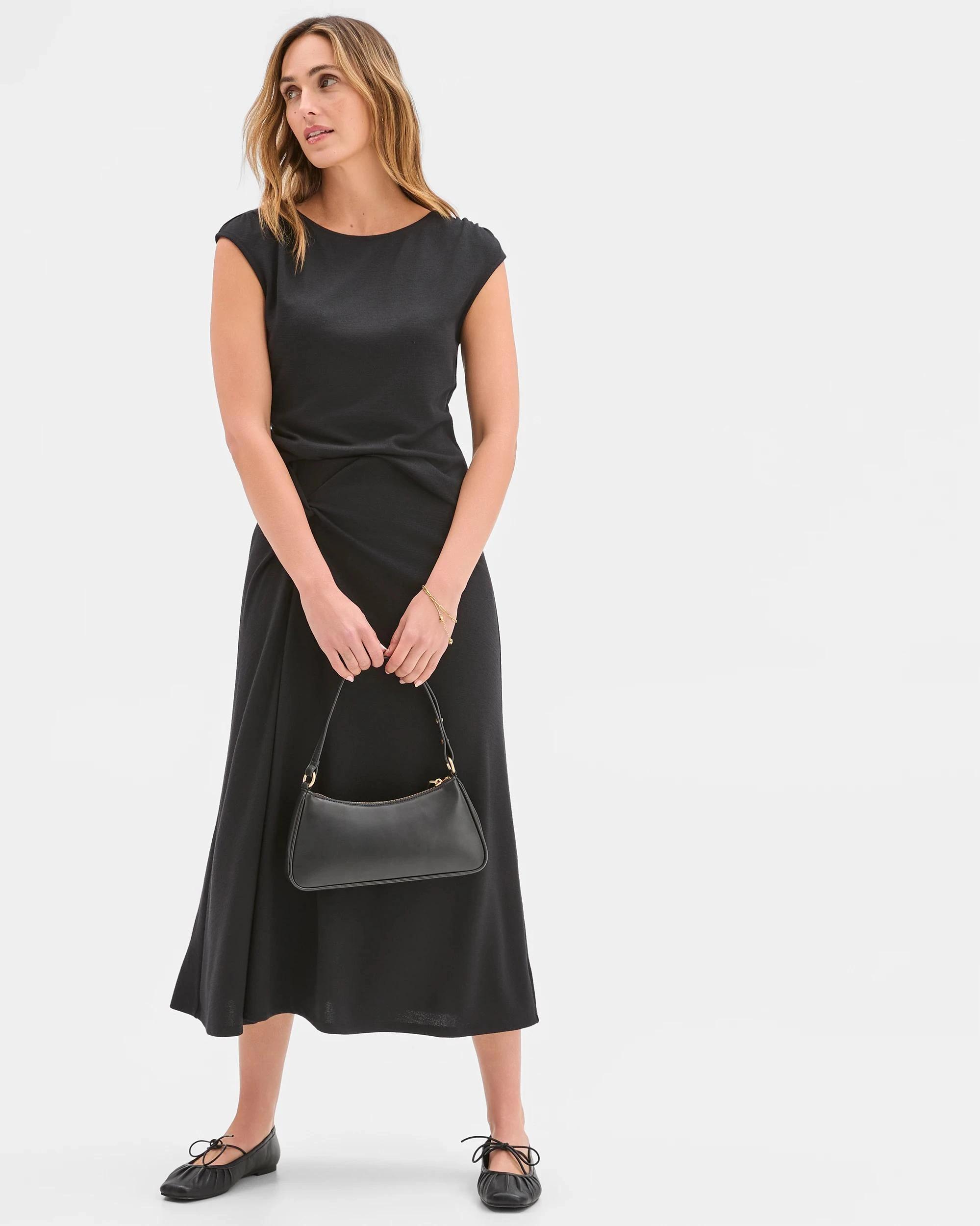 1 Preview Drape Knit Midi Length Skirt BLACK, 1 of 5