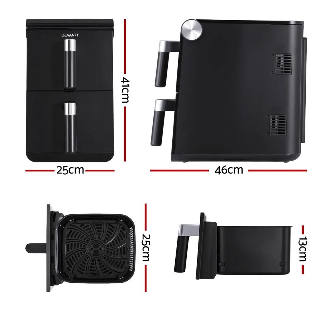 2 Devanti Air Fryer Oven 11L Dual Zone Fryers - Black, 2 of 7