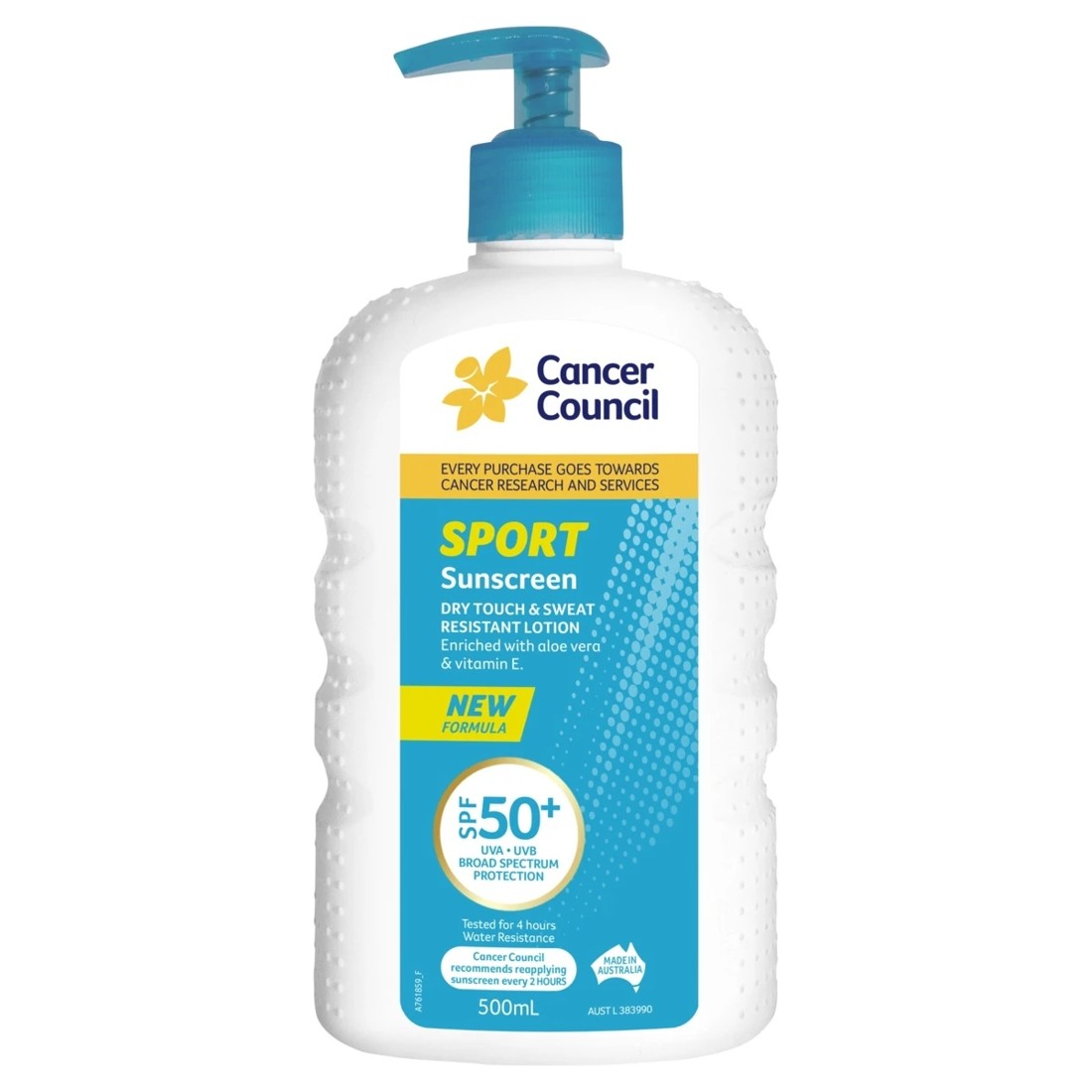 1 Cancer Council SPF 50+ Sport Dry Touch & Sweat Resistant Sunscreen Lotion 500ml - Aloe Vera and Vitamin E, 1 of 2