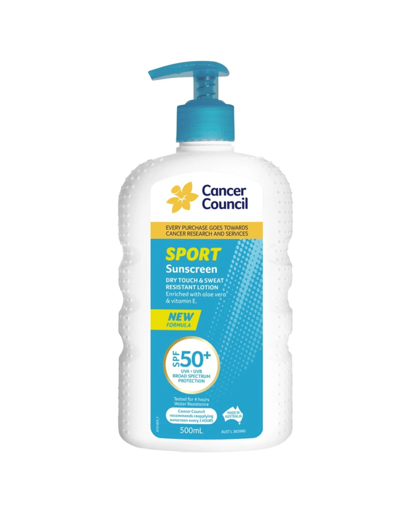 Cancer Council SPF 50+ Sport Dry Touch & Sweat Resistant Sunscreen Lotion 500ml - Aloe Vera and Vitamin E