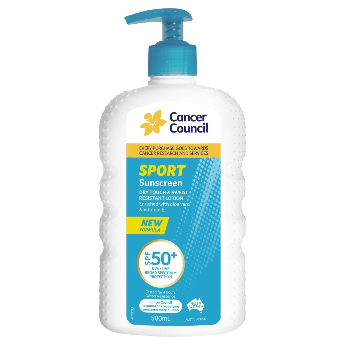 1 Cancer Council SPF 50+ Sport Dry Touch & Sweat Resistant Sunscreen Lotion 500ml - Aloe Vera and Vitamin E, 1 of 2