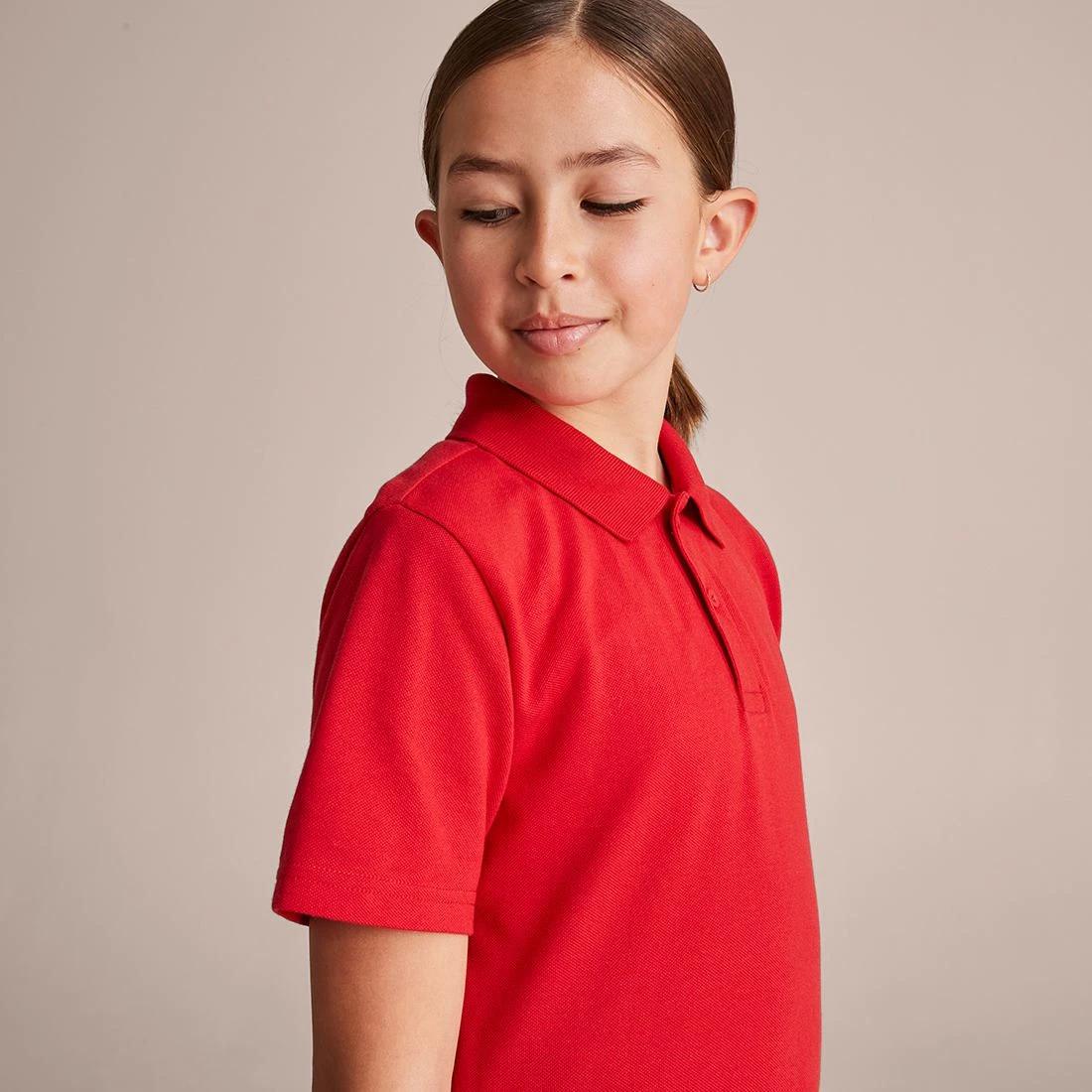 7 Target Youth Short Sleeve School Polo — Cotton-rich, Stain-release, Button-down Collar, Size 5-6, White RED, 7 of 10