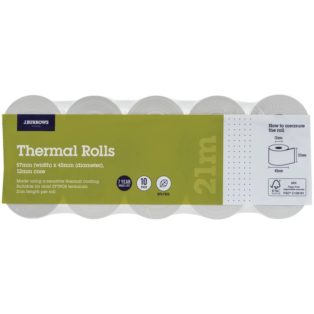 2 J.Burrows Thermal Rolls 57 x 45mm 10 Pack BPA Free, 2 of 2