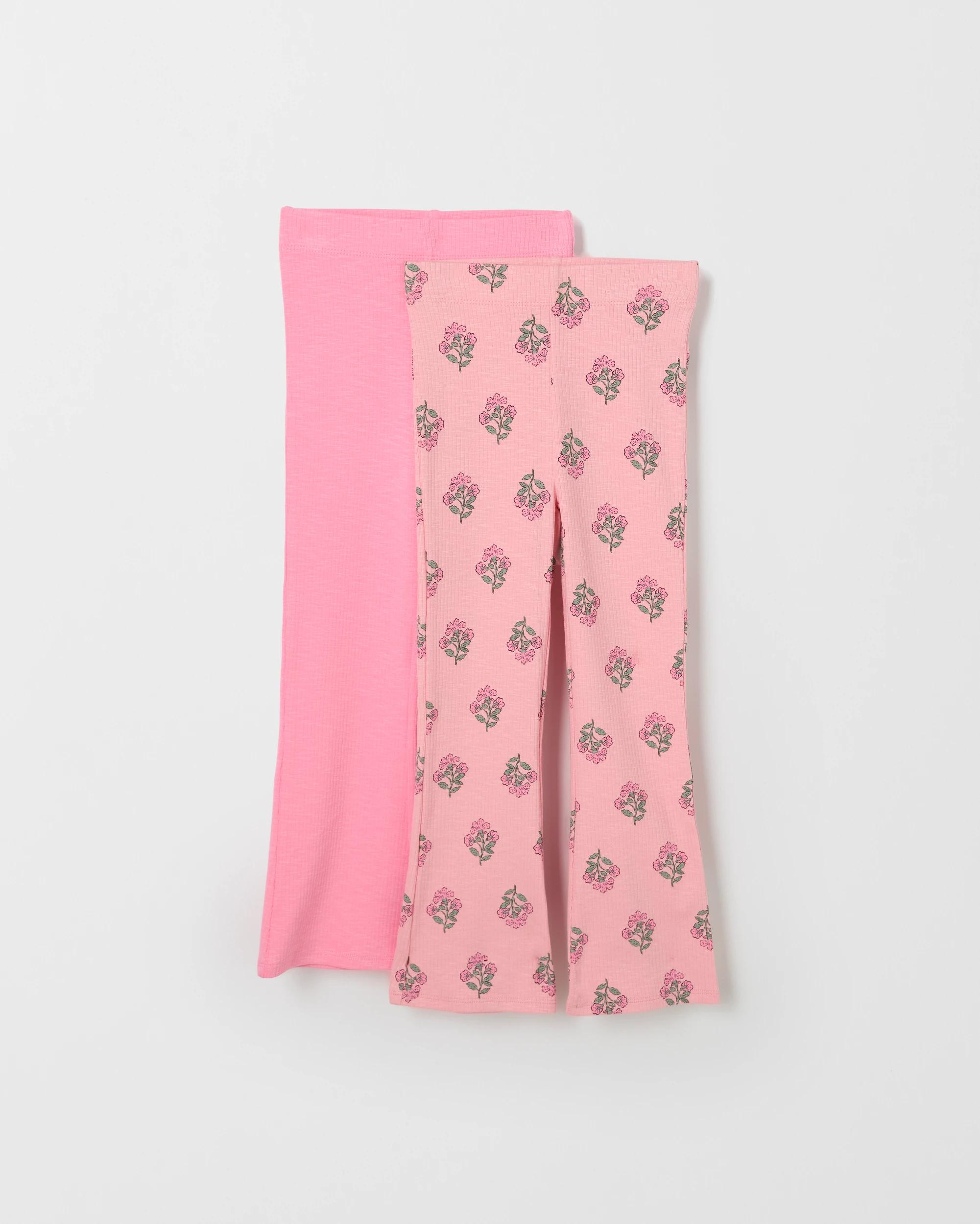 1 Target Kids 2 Pack Ribbed Flare Leggings STAMP AOP PINK, 1 of 3