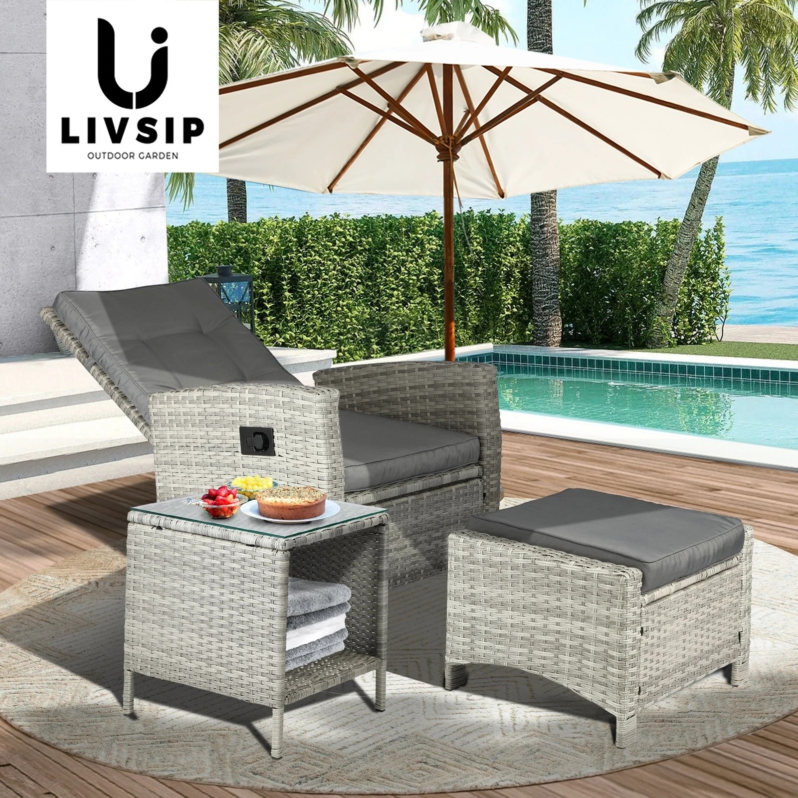 6 Livsip Rattan Side Table Outdoor Furniture Coffee Patio Desk Indoor Garden Decor
 - Grey, 6 of 9