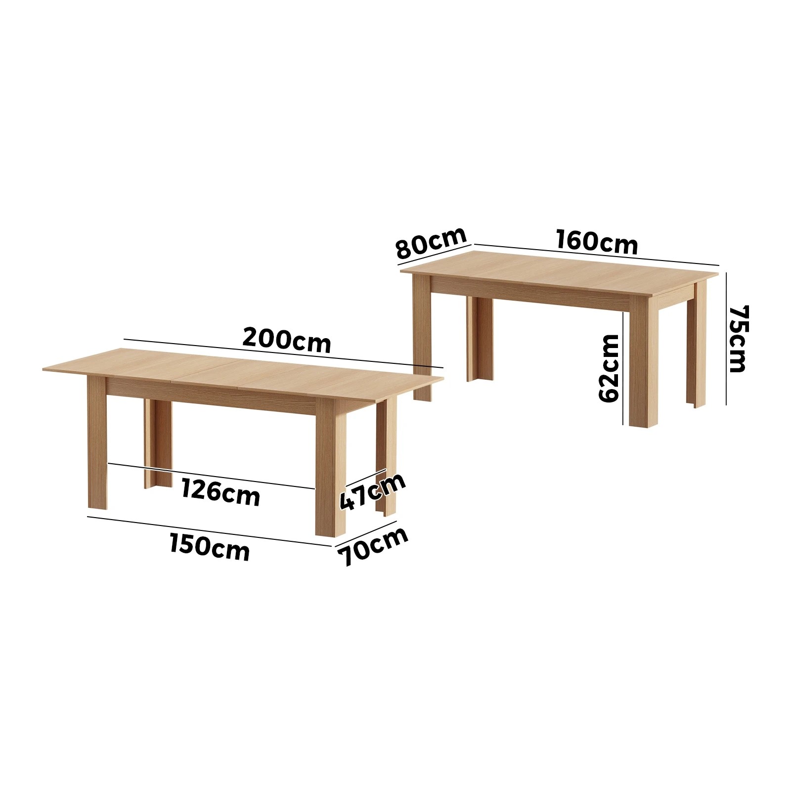 8 Oikiture 200cm Extendable Dining Table Kitchen Restaurant Cafe Table
 - Natural, 8 of 8