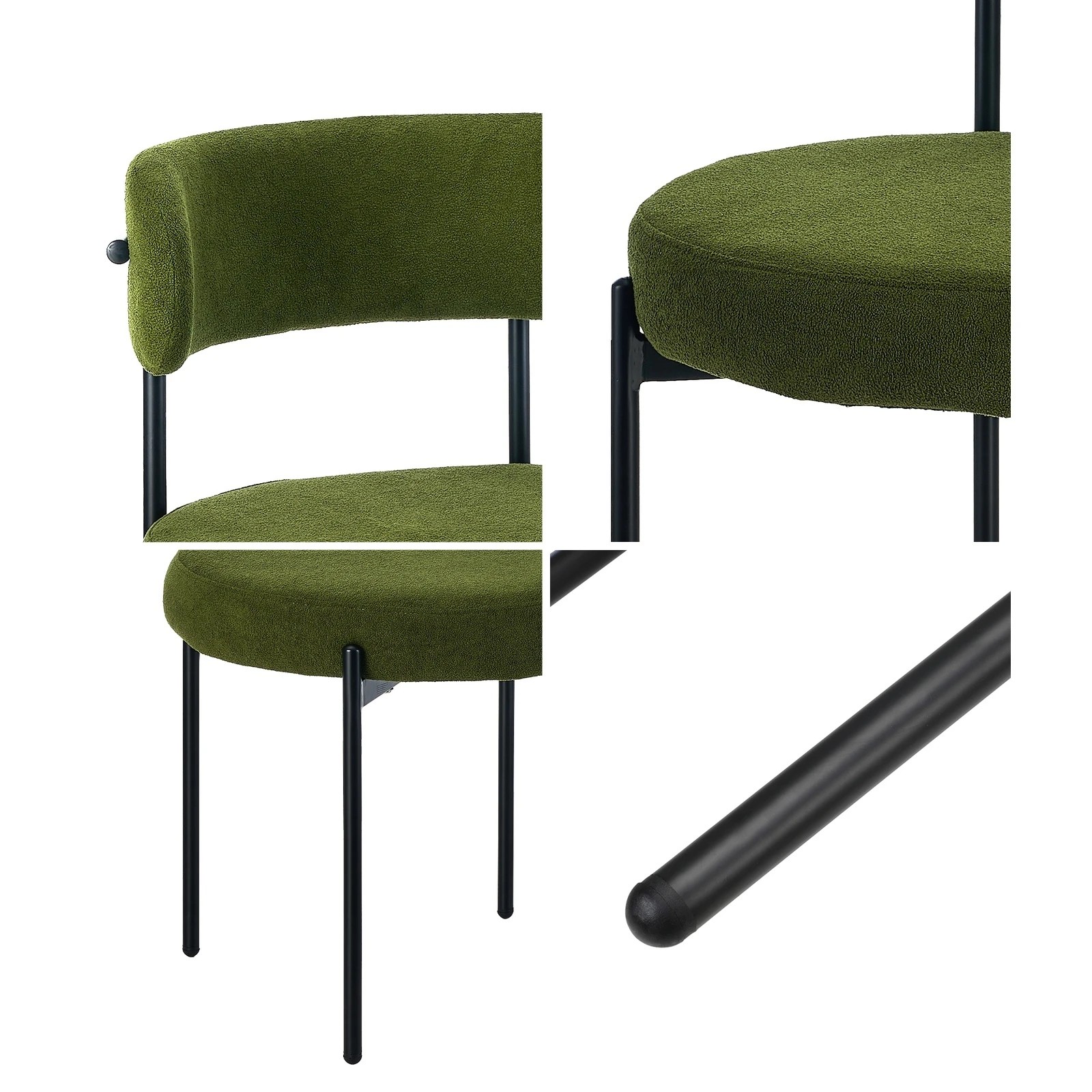 4 Oikiture 4x Dining Chair Round Boucle Kitchen Lounge Seats Backrest - Green, 4 of 9