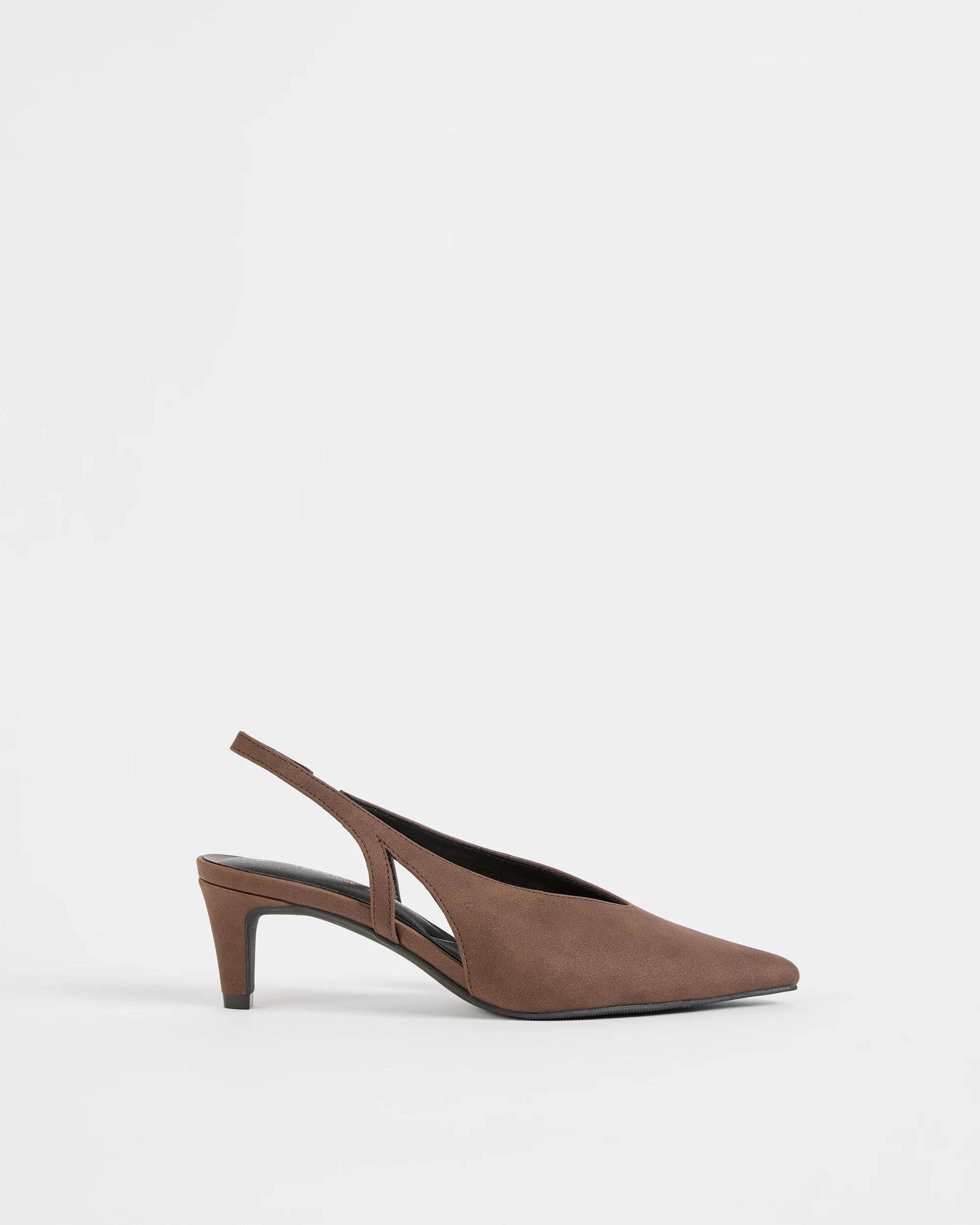 1 Target Woman High Vamp Kitten Heel Sling Back CHOCOLATE FAUX SUEDE, 1 of 3