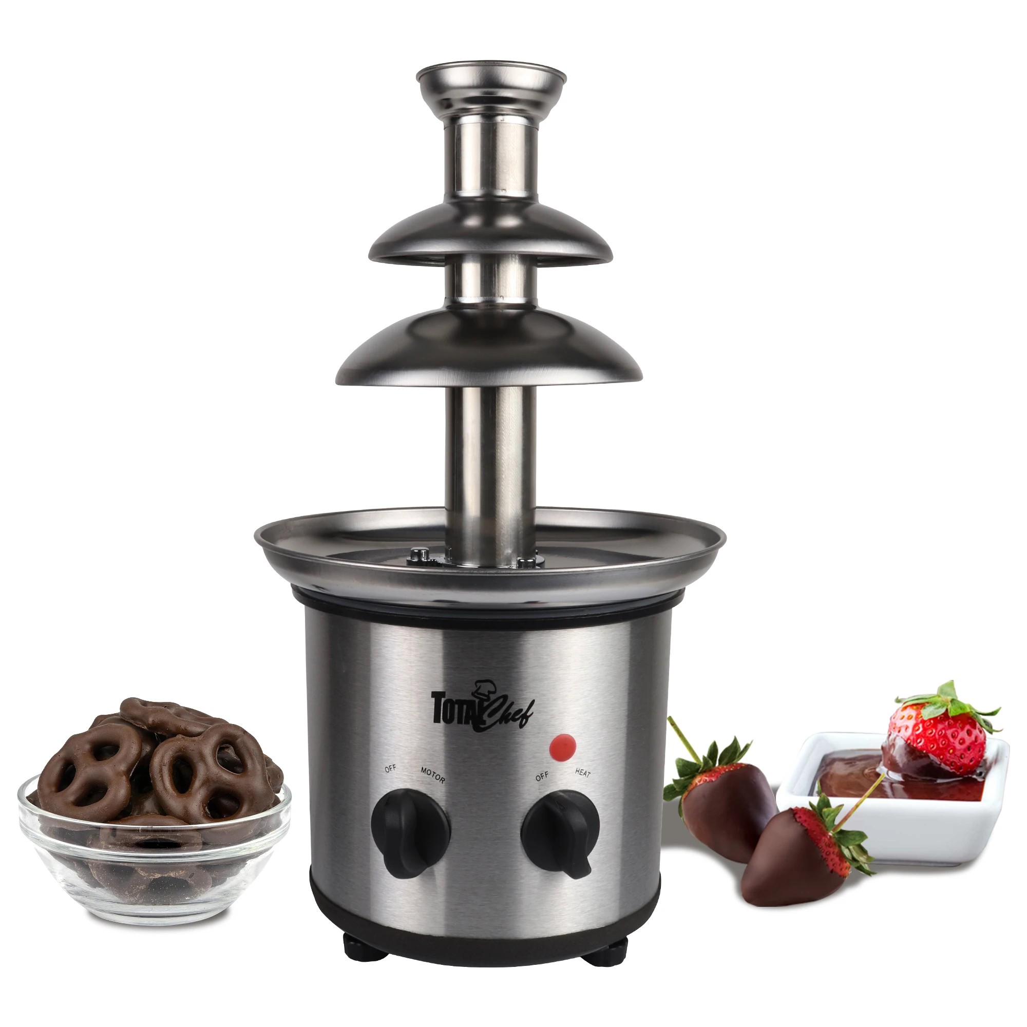 1 Total Chef 3 Tier Chocolate Fountain, Huge 680 g Capacity, Adjustable Temperature Electric Chocolate Fondue Ma - Silver, 1 of 7