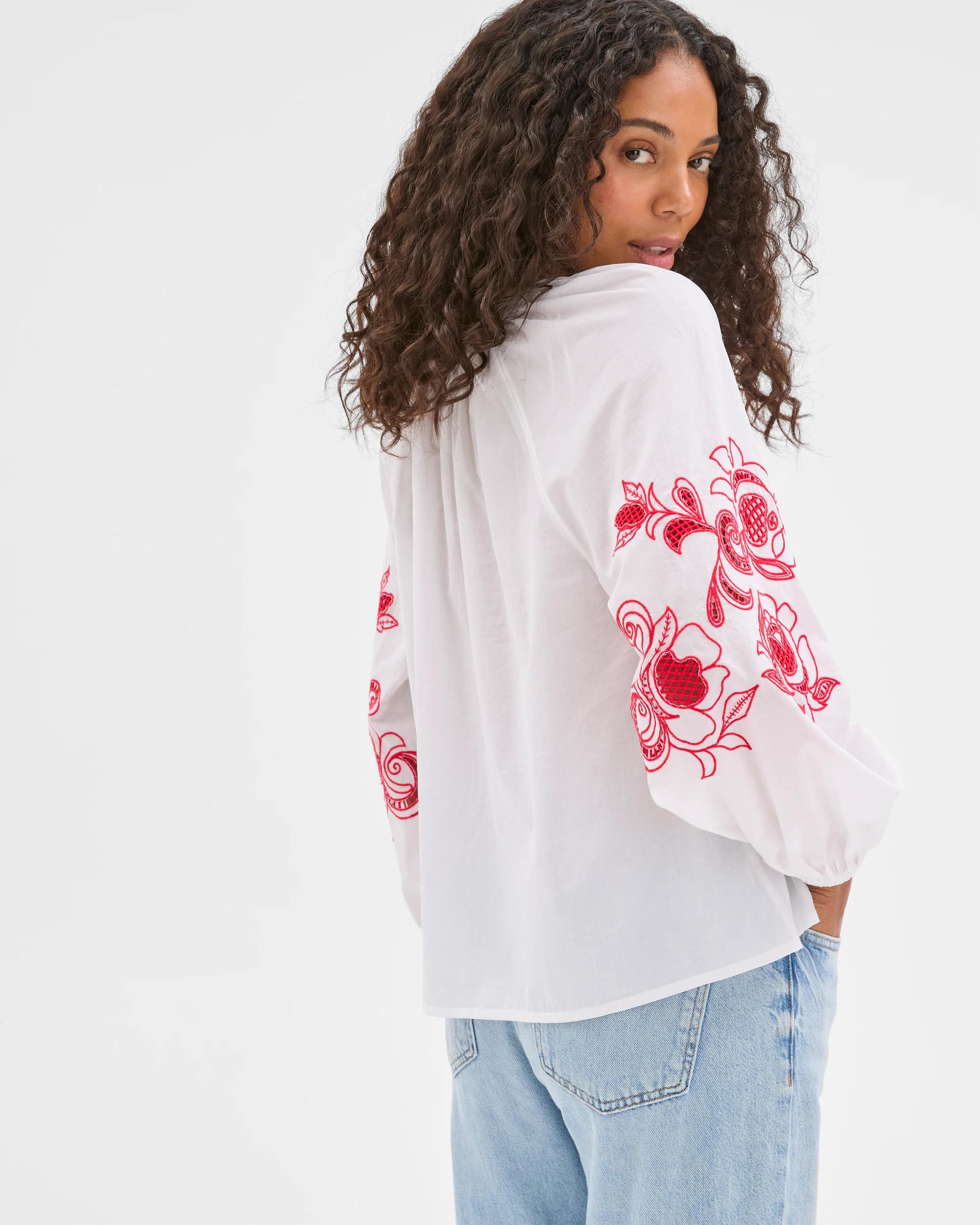 7 Target Woman Long Sleeve Embroidered Stitch Blouse WHITE, 7 of 7