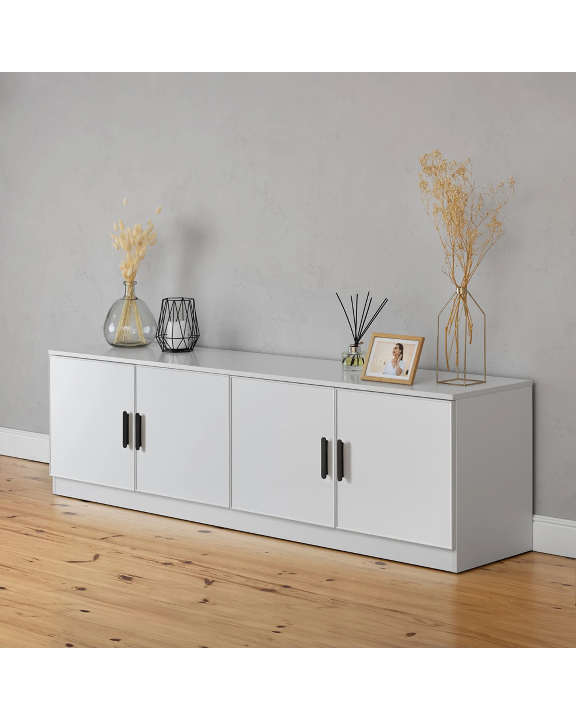 5 European Cabinetry Bucharest Slim Panel TV Unit Oval Handle - White, 5 of 5