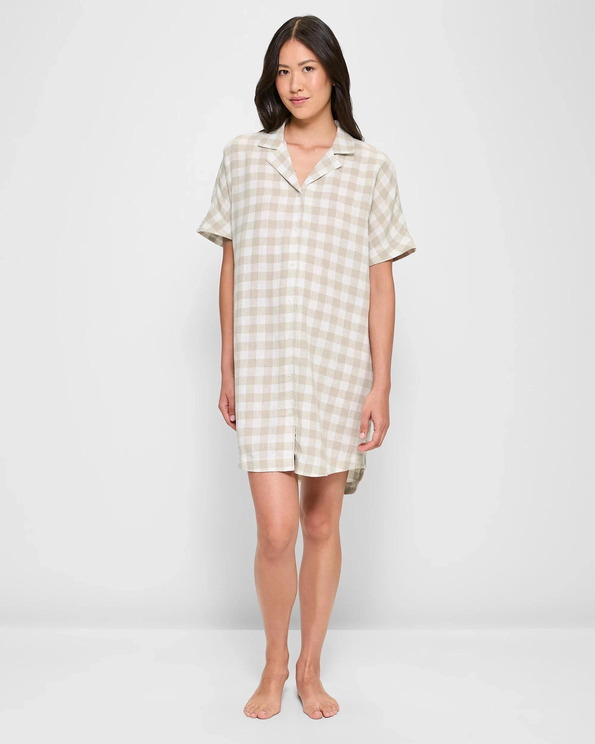 2 Target Woman Womens Linen Blend Sleep Nightie NEUTRAL GINGHAM, 2 of 5