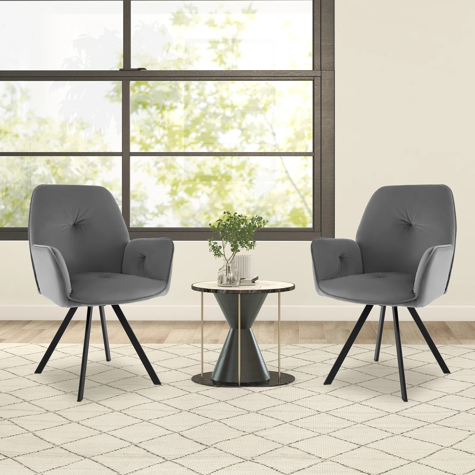 2 Costway 2PCS Swivel Chairs Modern Arm Chairs Dining Chairs w/Metal Legs & Foot Pads Home Office Chairs, 2 of 4